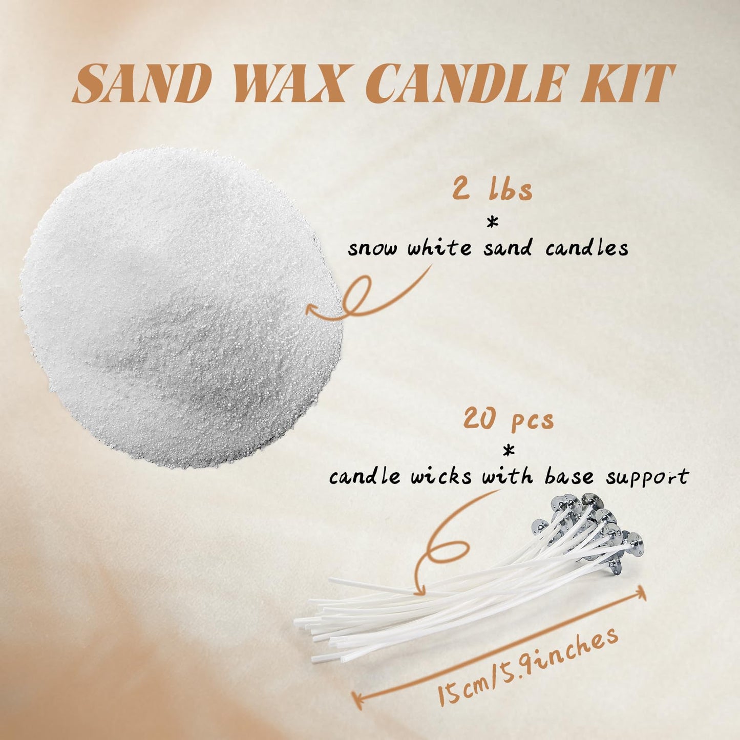 ENCANLIGHT Pearled Candle Sand for DIY Candles with 20 Cotton Wicks 2LB/32Oz Unscented Candle Sand Reusable, Continuous Burning