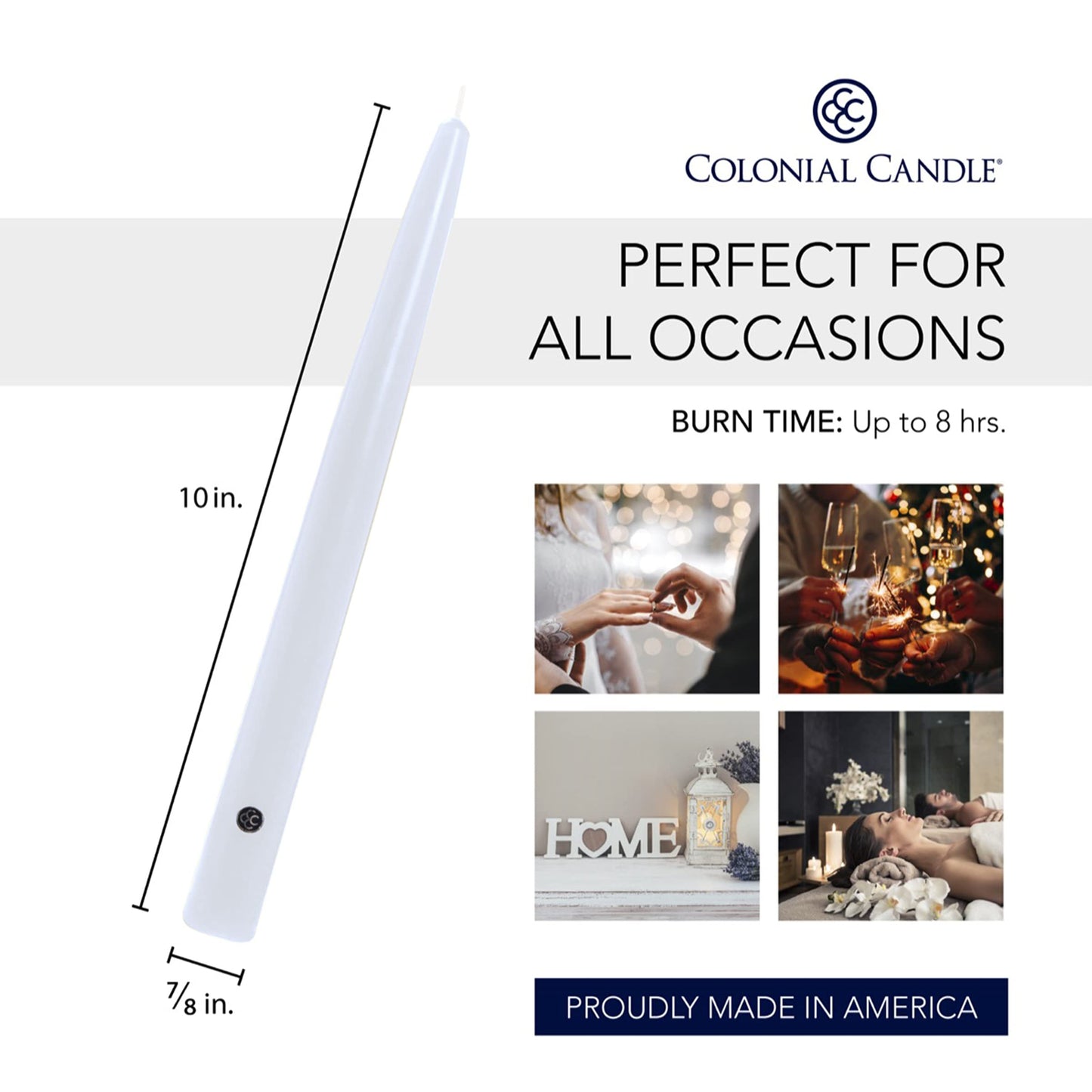 Colonial Candle Handipt Taper Candle, 10 in, White 12 count