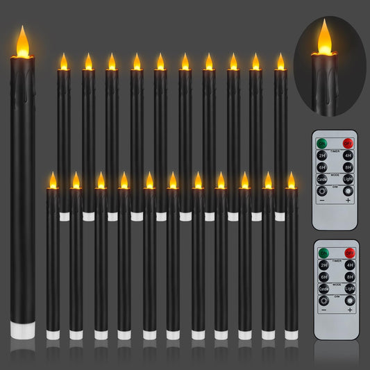 wemarry Flameless Taper Candles 10.6" Dripless Battery Operated Taper Candles Included Remote Timer 400+ Hours by 2AA Batteries for Halloween Christmas Wedding (Black, 24 Pack)