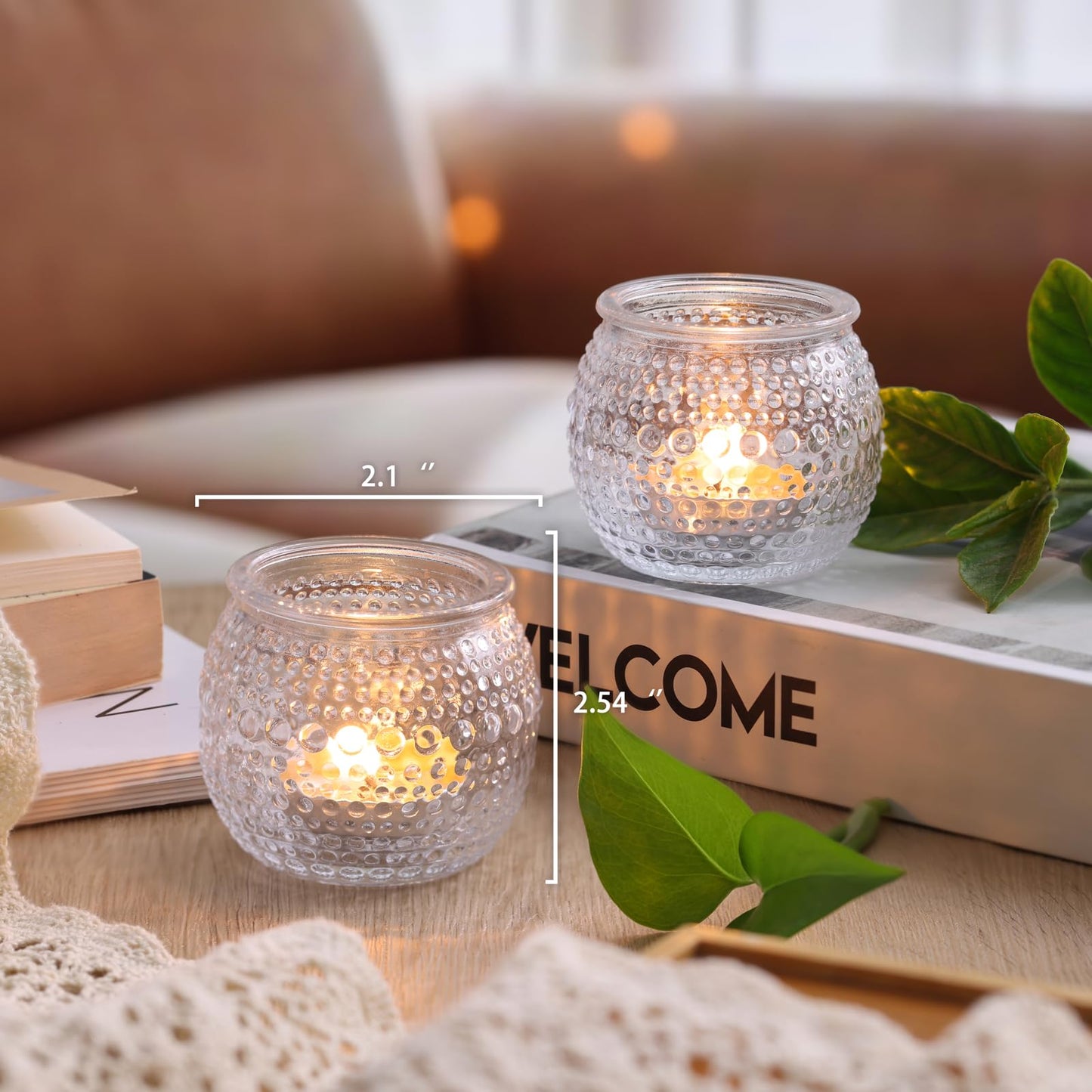 40 Pcs Clear Votive Candle Holders, Round Votive Candle Holders with Polka Dot Embossed for Table Centerpiece, Tealight Candle Holder for Weddings, Home Decor, Baby Shower, Special Occasions