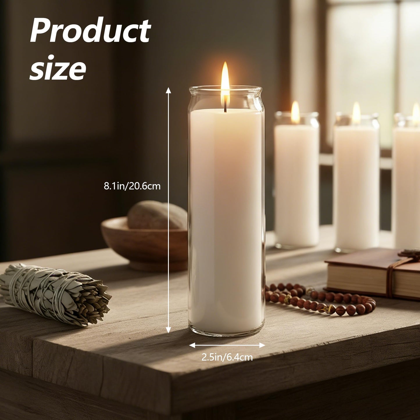 SRCVYLT 6PC White 7 Day Candles in Glass Container, Unscented Wax Prayer Candle, 2.5×8.1 Inches Pillar Candles for Memorials,Religious,Catholicism,Churches, Altars,Vigils Religious Occasions