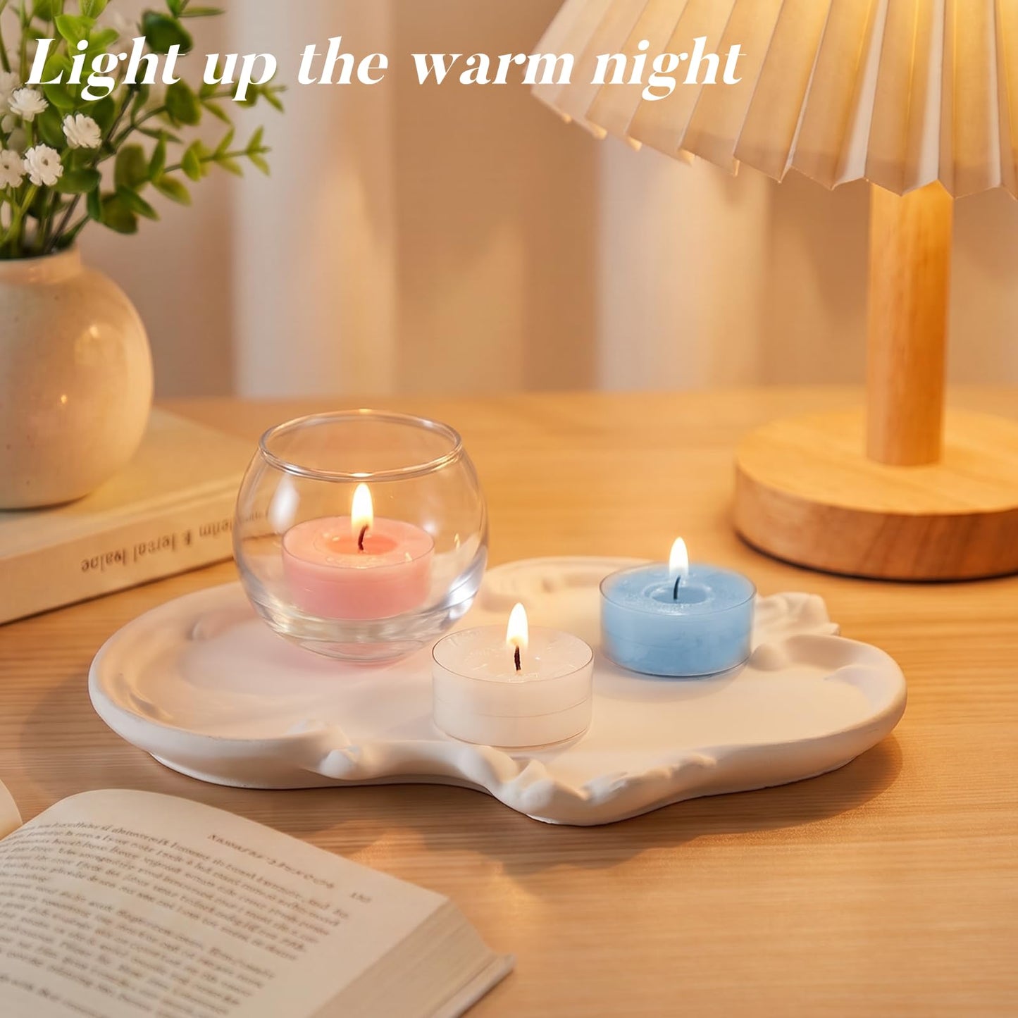 Ashlux Unscented Palm Tea Lights Candles, 16 Packs with Ice Flower Texture