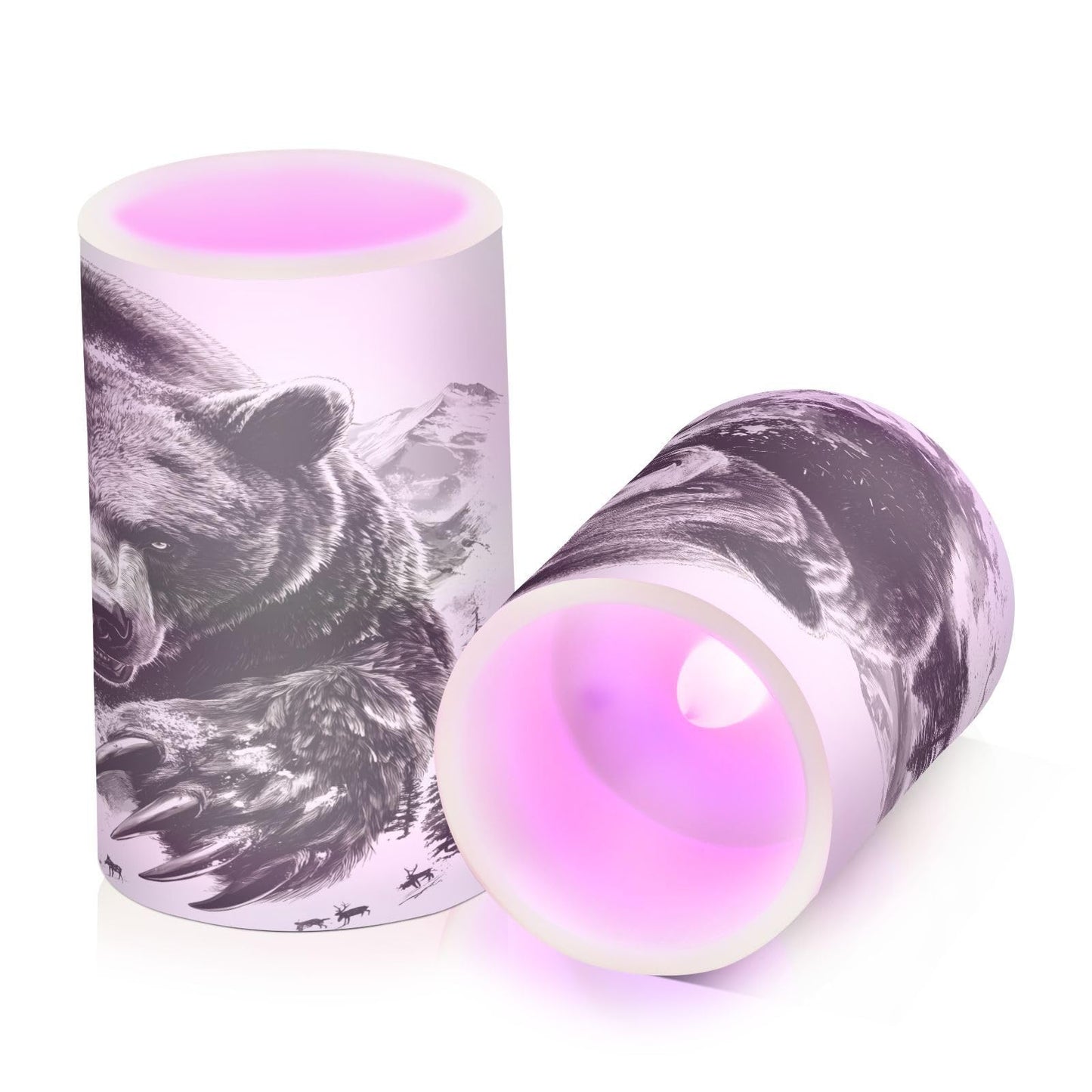ALAZA Bear Black White Flickering Flameless Candles Pillar Led Candles Battery Operated Candles with Remote and Timers Set of 2