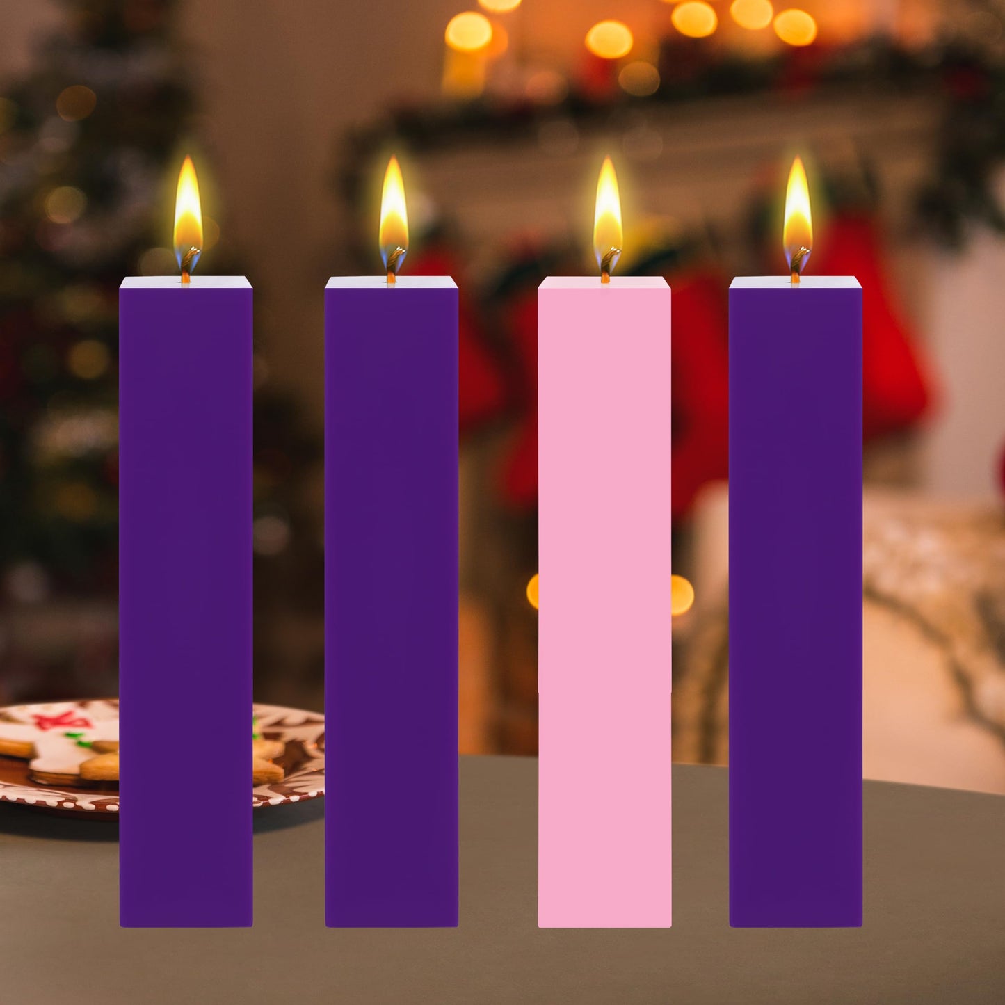 Mega Candles 4 pcs Unscented Christmas Advent Candles Set, Hand Poured Premium Wax Square Pillar Candle 2 Inch x 9 Inch, Holidays, Occasions, Events, Festivitiess, Devotional, Church, Wreath, Gifts