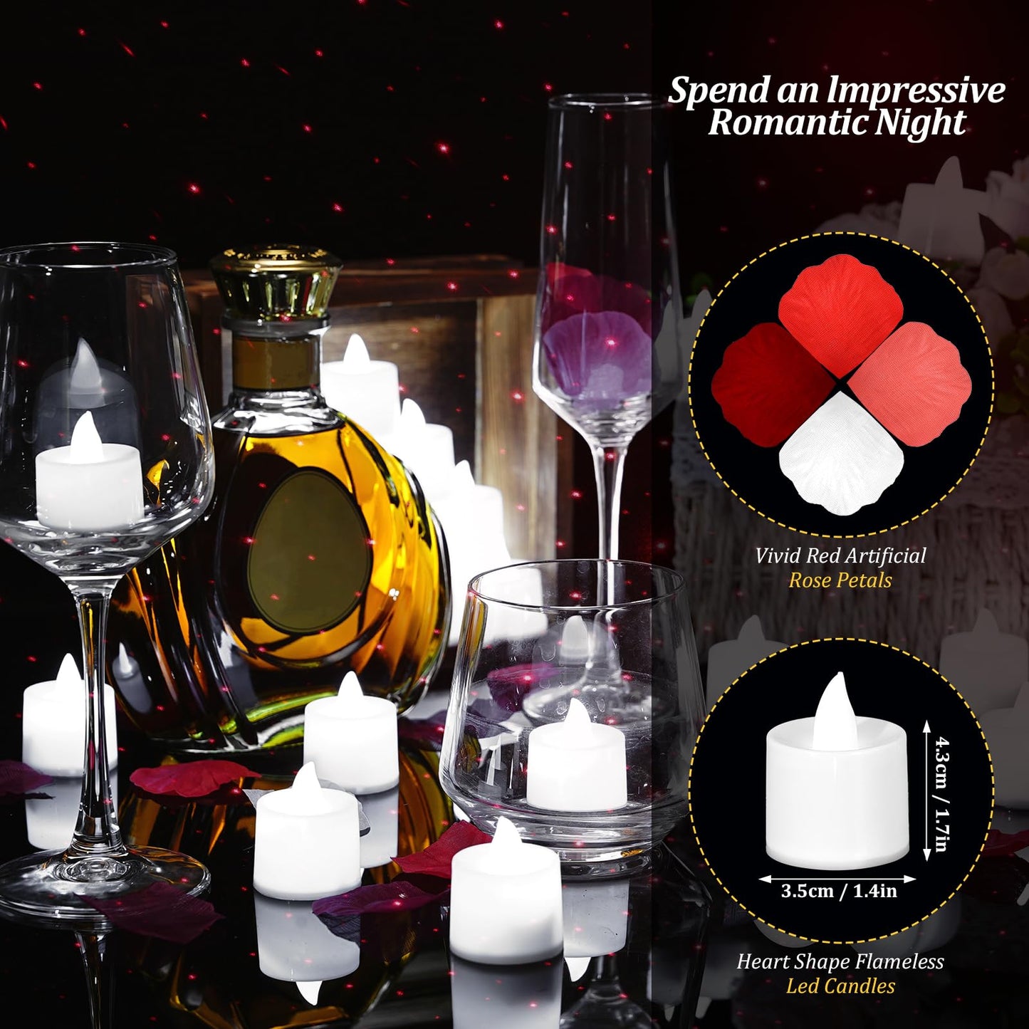Coume 6000 Pcs Artificial Rose Petals with 72 Pcs Flameless LED Candles Romantic Decorations Fake Candles Anniversary Decorations for Valentine's Day Wedding Night(White with Red Series Petal)