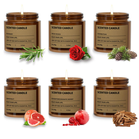 6 Pack Scented Candles Gifts for Women,3.5 Oz Amber Candles Set, 150 Hours Long Burning Soy Wax Candles Jar Aromatherapy Candles for Stress Relief, Birthdays, Weddings, Christmas Gifts, Yoga, Bath