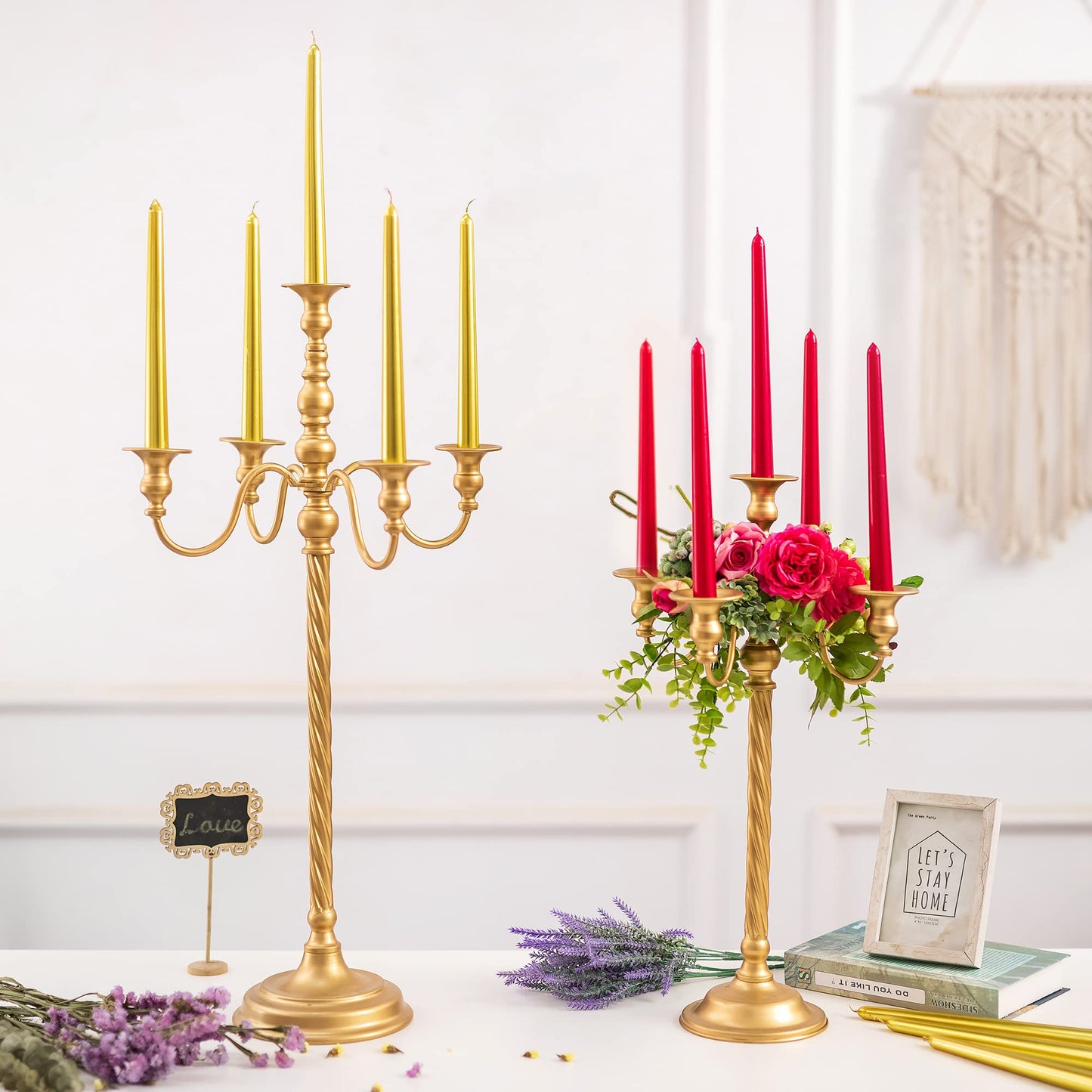 Sziqiqi 28In Floor Candelabra Tall Taper Candlestick for Candle and Floral Metal Candle Holders Table Centerpiece for Wedding Party Event Room
