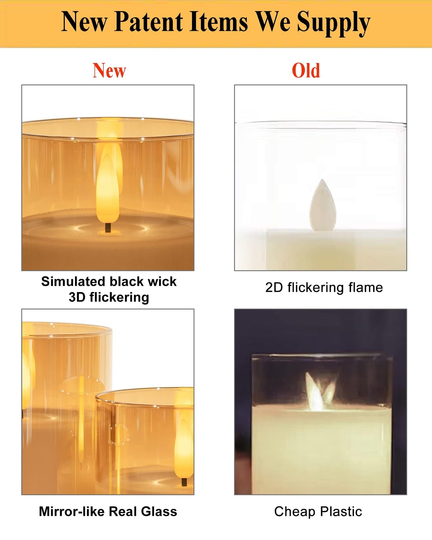 ANGELLOONG Gold Candles for Bathroom Decor, Glass Flameless Candles with Remote, Battery Operated LED Pillar Fake Candles with Timer for Christmas Home Fireplace Mantle Fall Decor