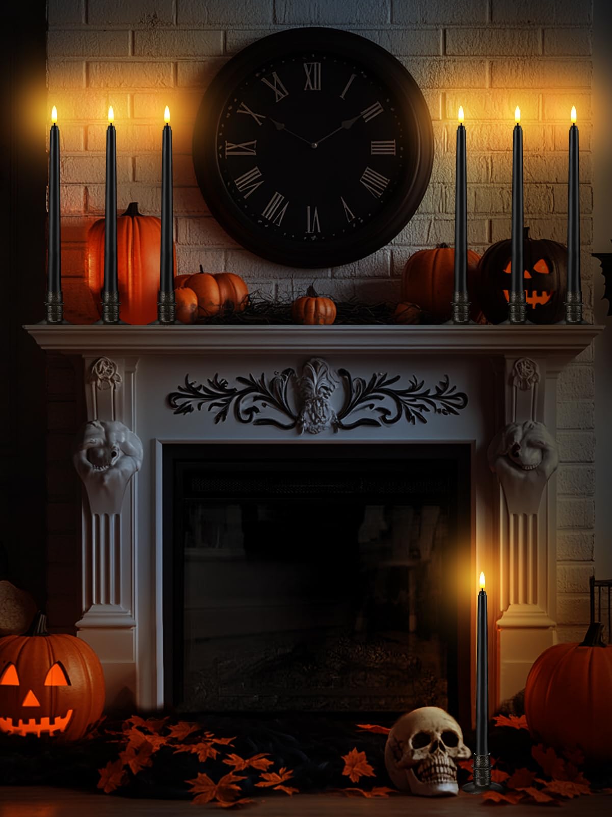 Alphatool Black Halloween Flameless Candles with Timer & Bases - 12 Pack 13 in LED Flickering Taper Candlesticks Battery Operated, Smokeless Dripless for Fireplace Table School Bar Halloween Decor