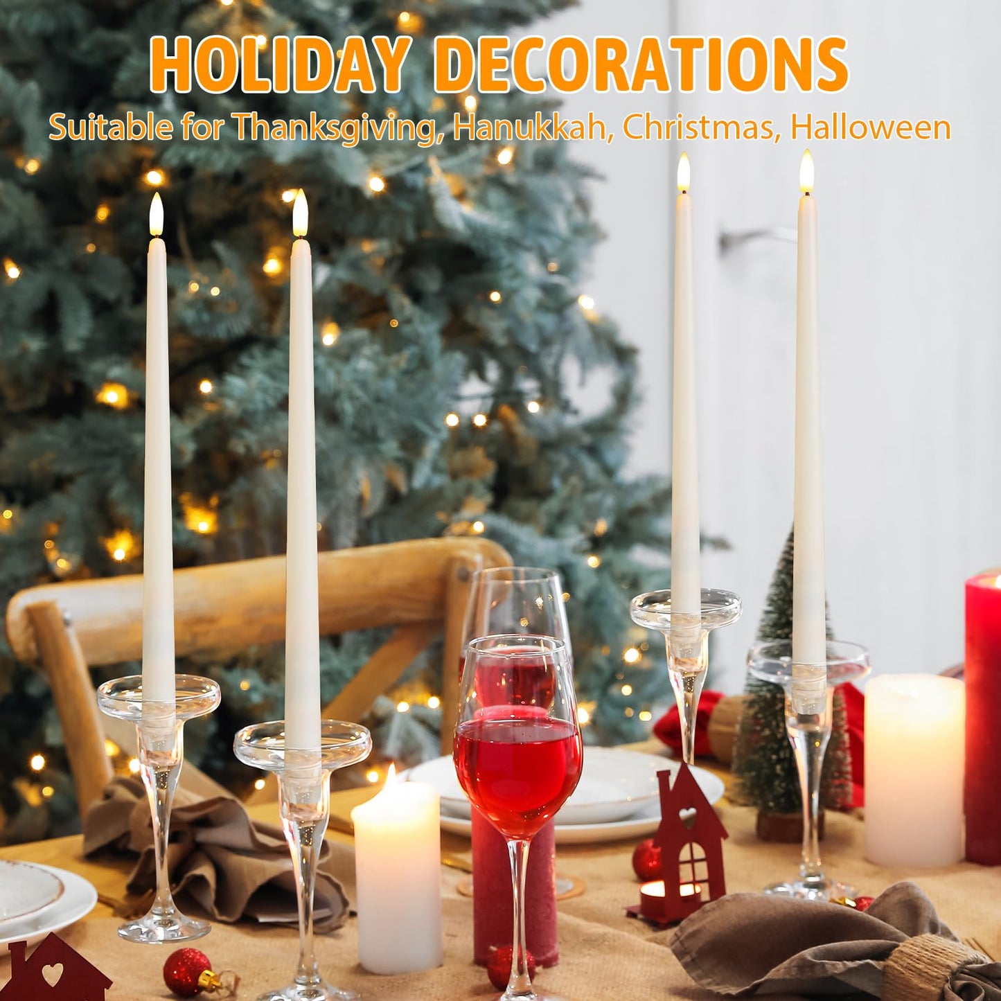 Baquler 100 Pcs Flameless Taper Candles Battery Operated Bulk 12.4 Ivory LED Taper Candles Flickering LED Candlesticks for Wedding Advent Halloween Christmas Party Decor