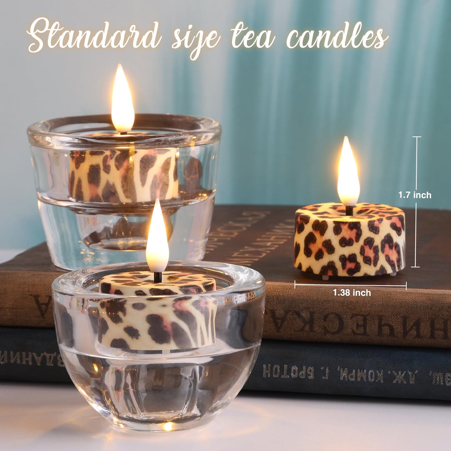 Eywamage Leopard Flameless Tealights with Remote Batteries, Flickering Cheetah LED Tea Votive Candles Set of 12