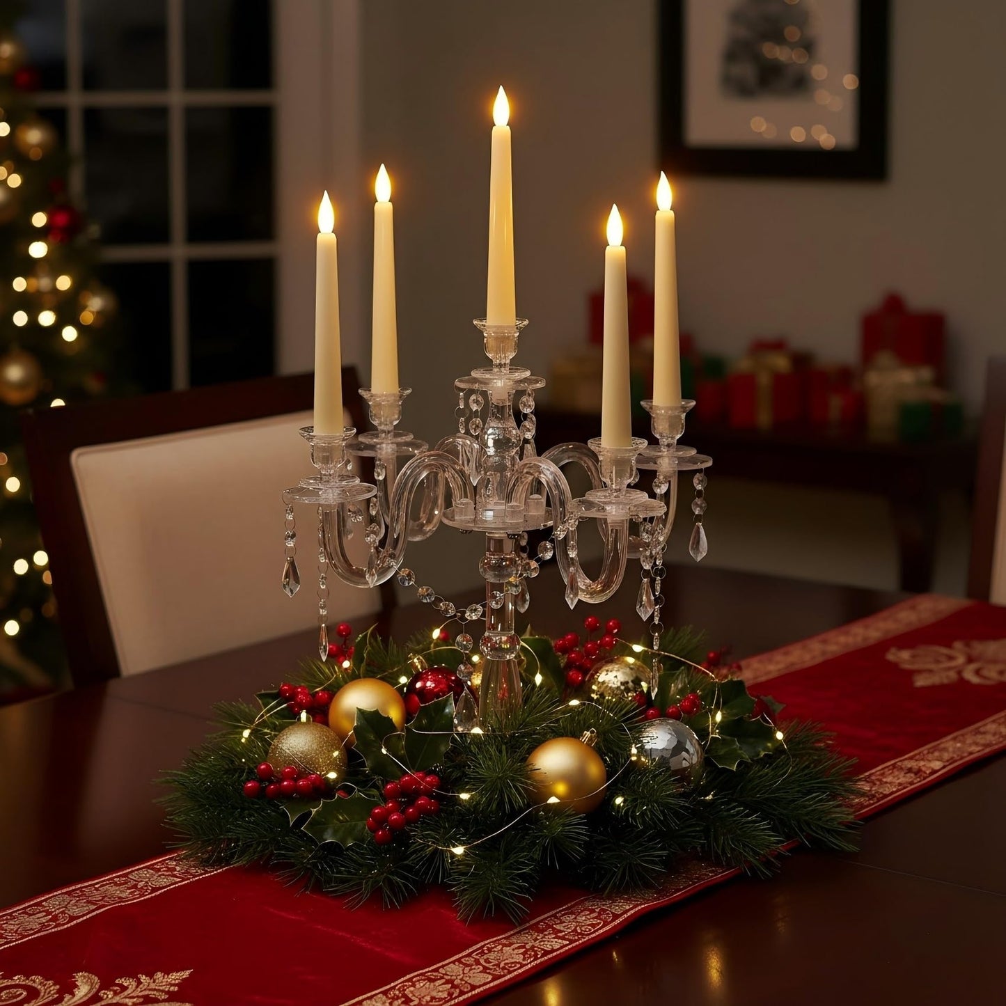 Acrylic Candelabra Centerpieces for Tables, 18.5in Tall 5 Arm Acrylic Candle Holder for Taper LED Candles, Clear Candlestick Holder for Wedding Chandelier Centerpiece Decor Party Event Reception