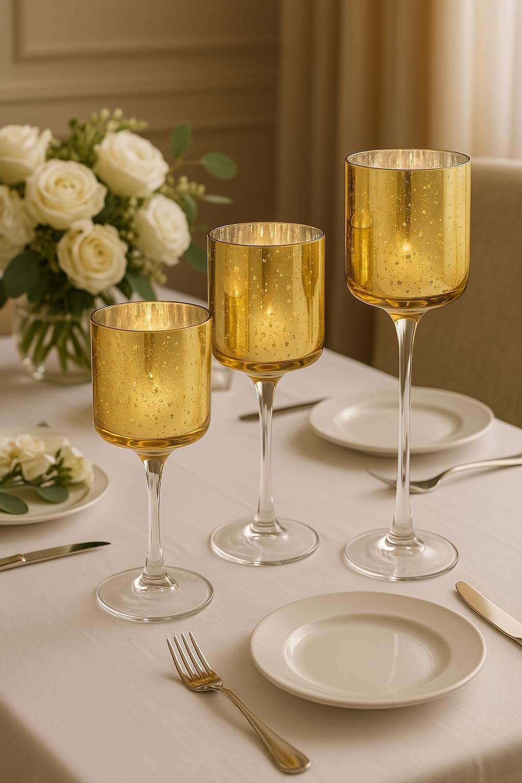 Koyal Wholesale 3Pcs Tall Candle Holder Set of 3 Floating Candle Vases, Stem Candle Holders Gold Glass Floating Candle Holders for Table Centerpiece Tealight Holder Wedding Centerpiece Home Decor