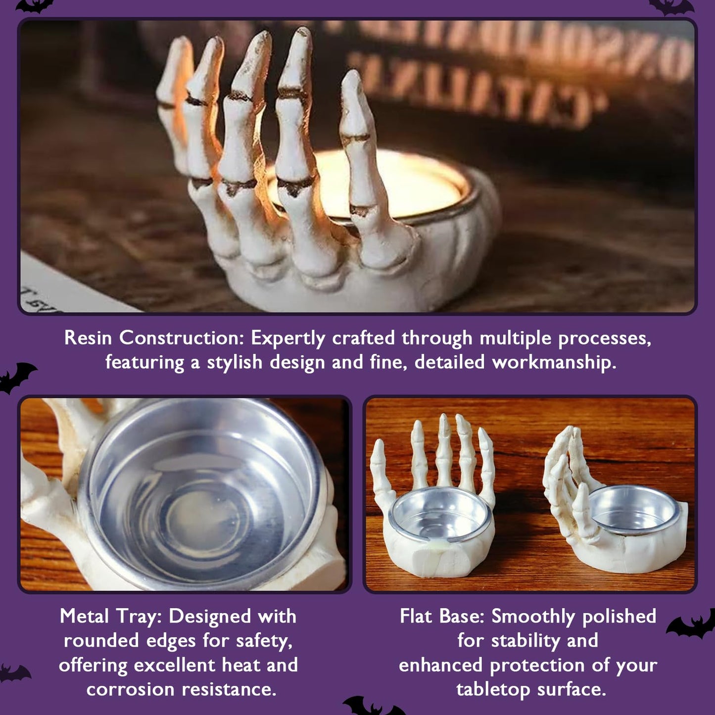 Helloween Candle Holder Set of 3 keleton Hands Candlestick Holders,Resin Decor for Home Tabletop Spooky Theme Party Decor Supplies