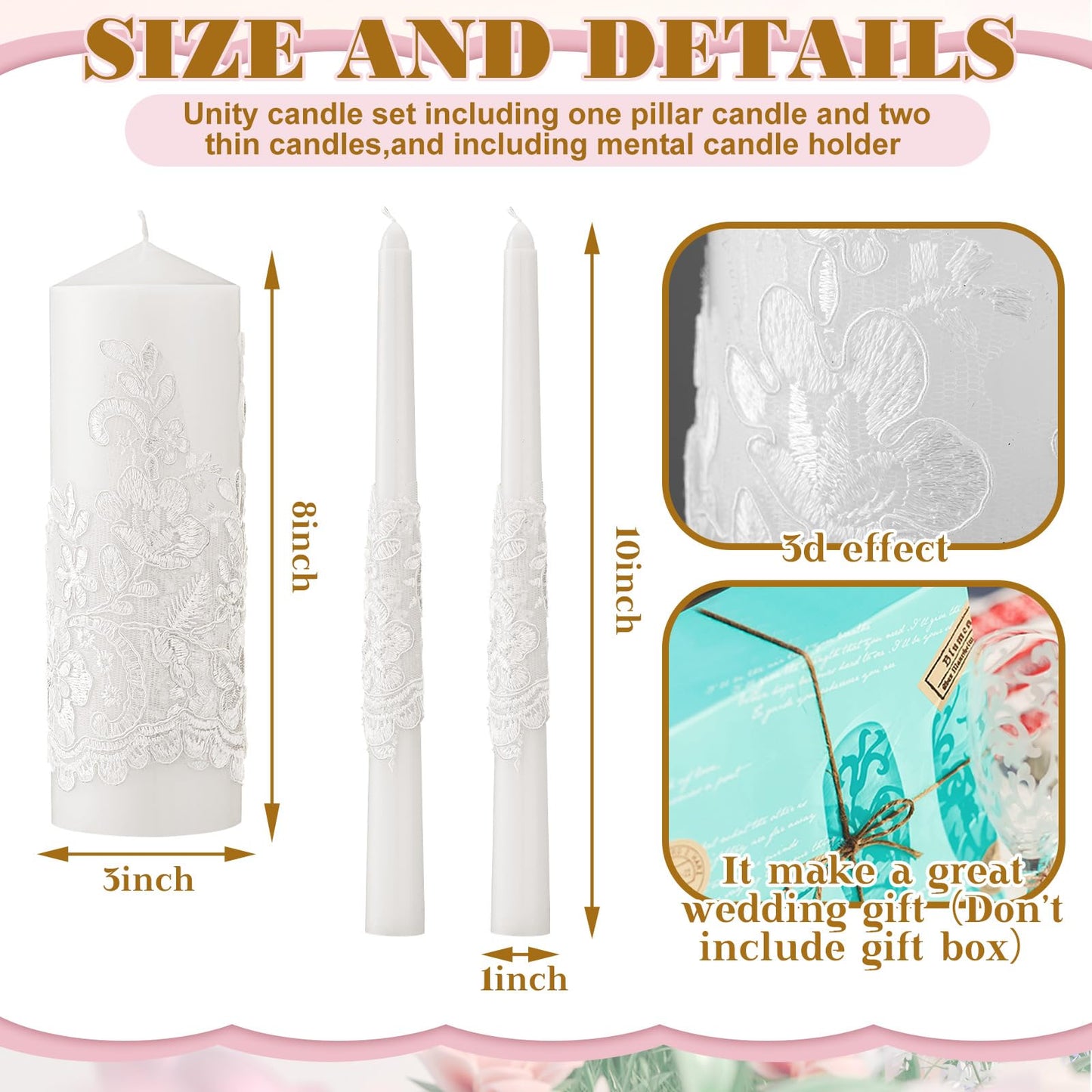 Irenare Unity Candles with Holder for Wedding Ceremony Wedding Decortions Accessories Glass Candle Holder Pillar Candle for Formal Events Church (Ceramics)
