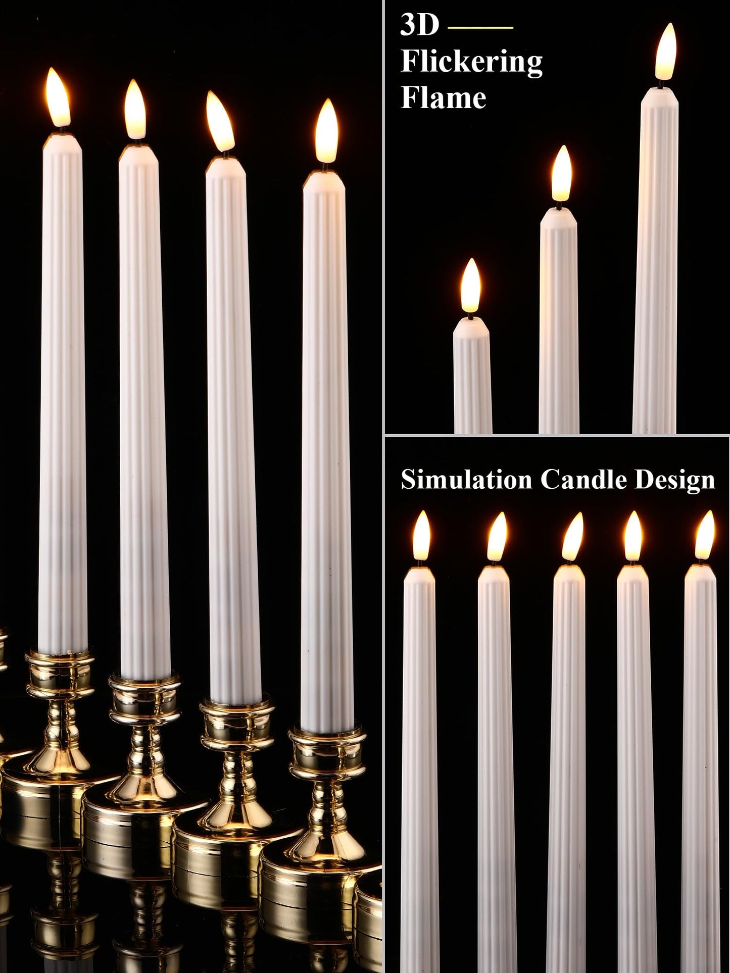 Treela 72 Pcs Flameless LED Taper Candles Battery Operated Candles Bulk 11 Inch Flickering Fake Candlesticks with Warm Light for Valentines Day Church Wedding Party Battery Not Included(Fluted,White)