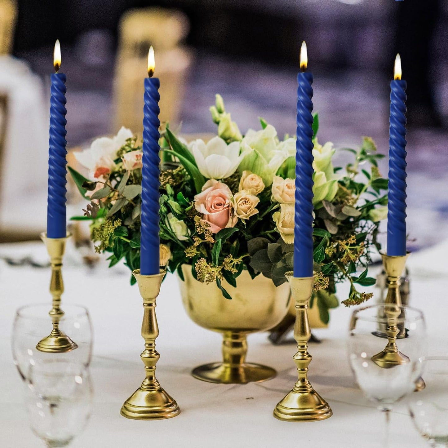 8 Pack 10 Inch Navy-Blue Spiral Taper Candle Set, 7/8 Inch Unscented Driples Candlesticks for Home Decoration, 6-7 Hours Burn