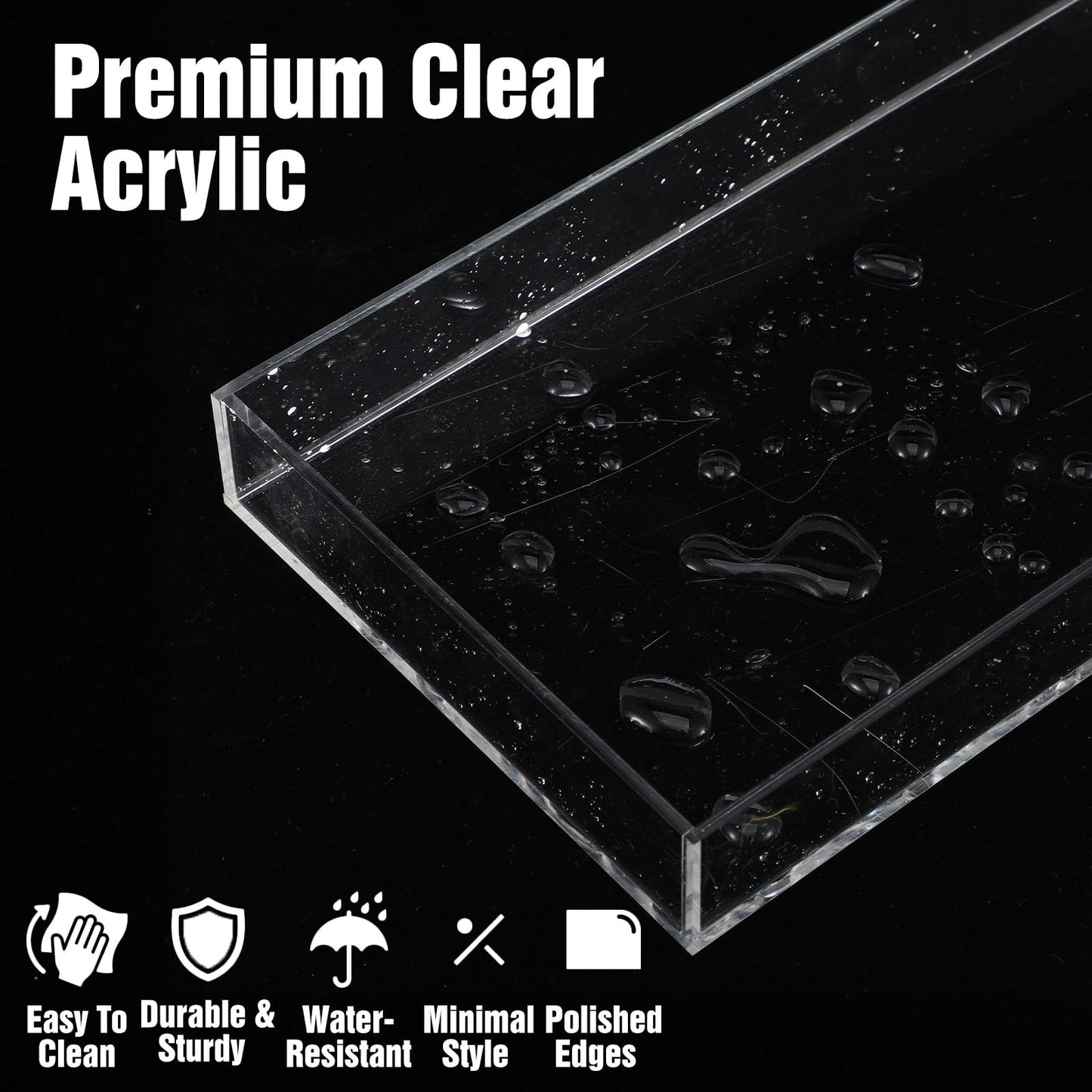 Kegeeei 4 Pack Acrylic Bathroom Trays, Clear Tray for Toilet Tank, Decorative Countertop Organizer for Perfume, Soap, Jewelry, Candle, Plant, 12 x 5.1 x 1.2 Inches