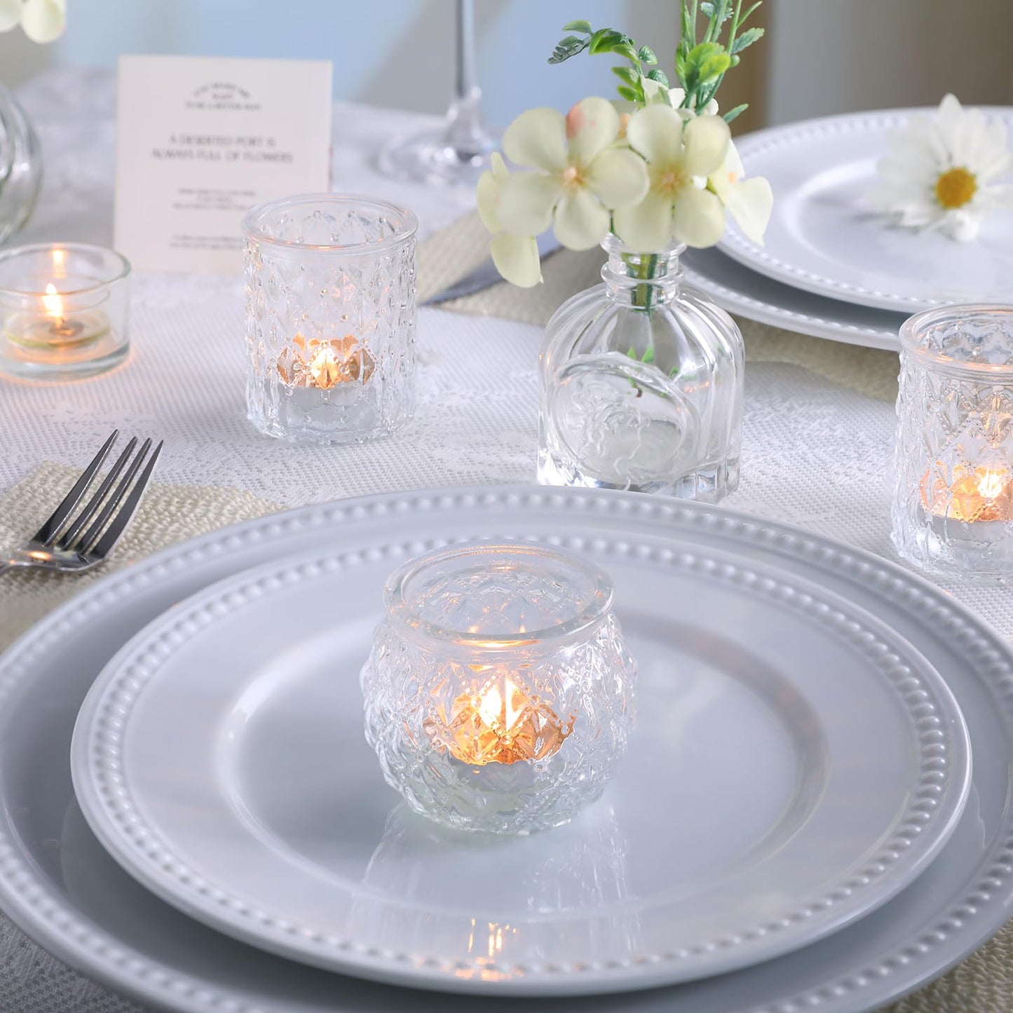 DARJEN Clear Votive Candle Holders Set of 36- Round Glass Candle Holders Bulk for Tea Light Candle, Embossed Candle Votives for Wedding Centerpiece, Various Parties & Home Decor