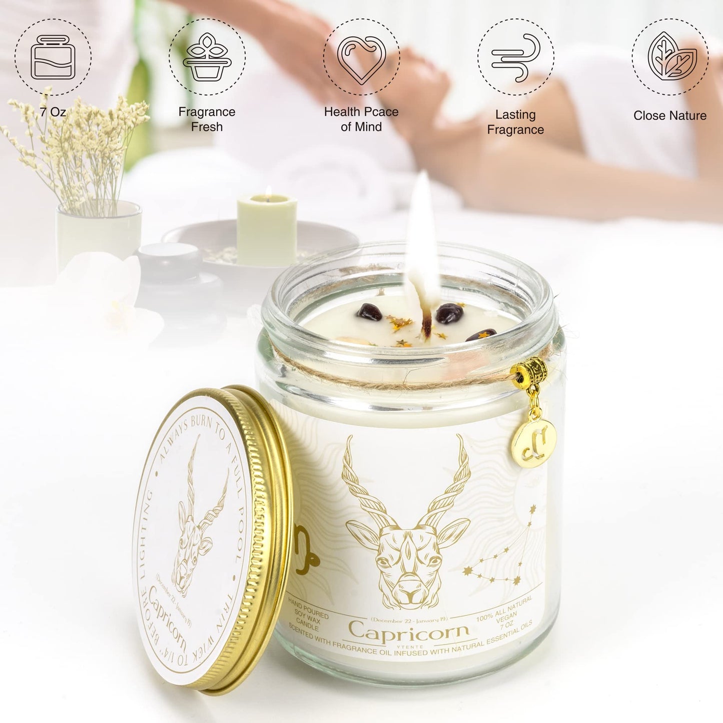 YTENTE Capricorn Zodiac Sign Candles Gift, Zodiac Crystals Candles Jar, Astrology Lavender Scented Soy Stones Candles Best Friends Gifts for Women Men Sister Brother Funny Birthday Gift…