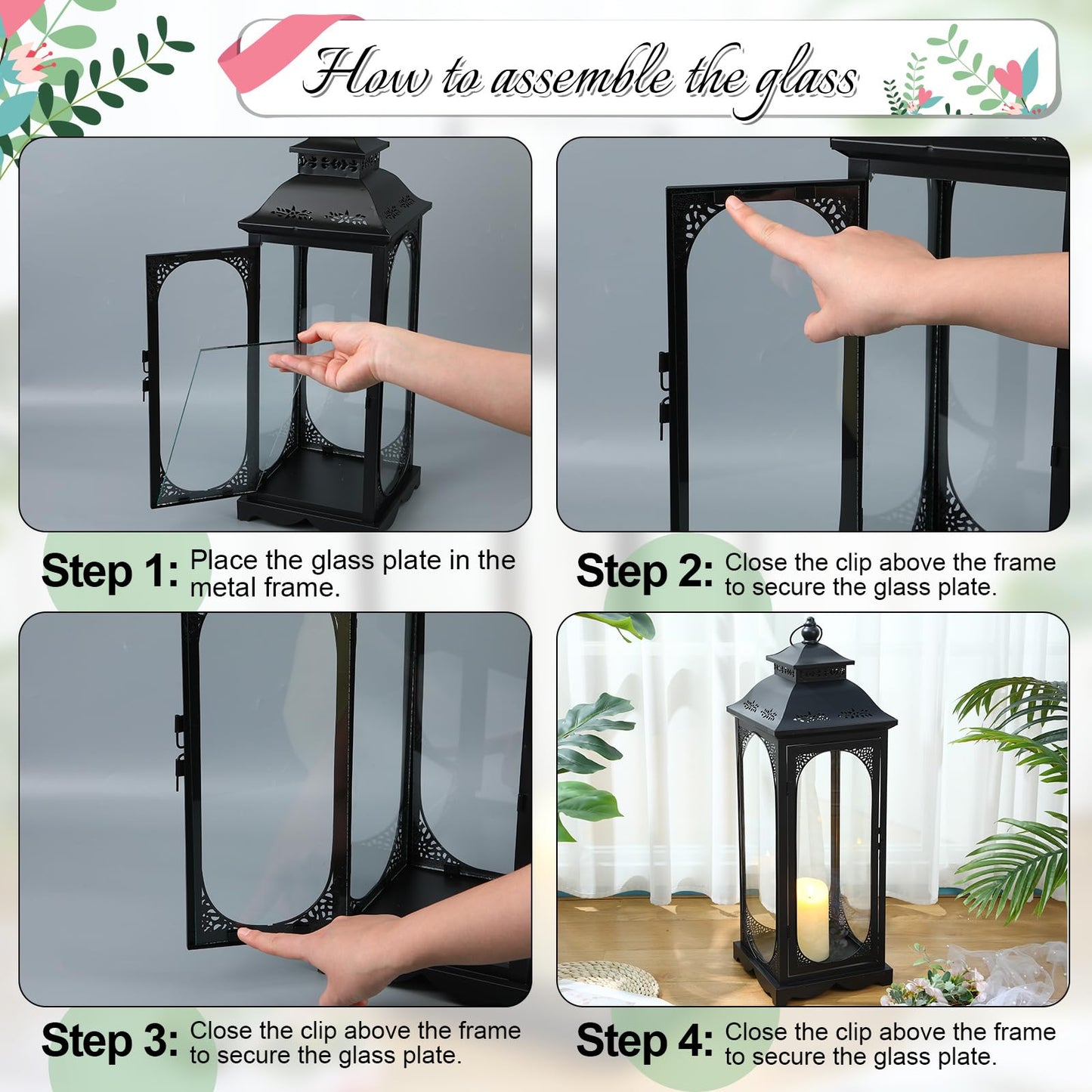 Mifoci Jumbo Black Metal Decorative Lanterns with Clear Glass Panel Hurricane Candle Lantern for Home Decor Party Event Tabletop Front Porch Wall Hanging Indoor Outdoor(3 Pcs,28'' 20'' 14'')