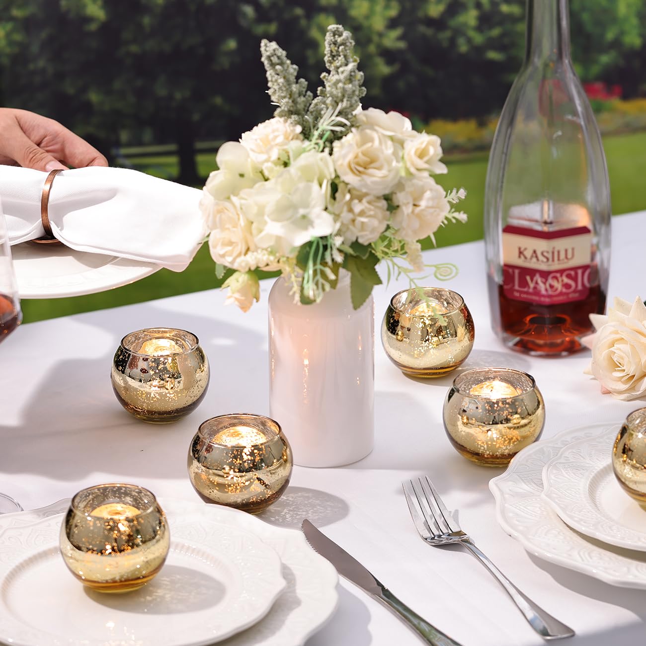 LETINE Gold Mercury Glass Votive Candle Holders - Set of 36 | Elegant Gold Tealight Candle Holders for Table Centerpieces,Spring Summer Weddings, Rehearsal Dinners, Valentine's Day Decorations