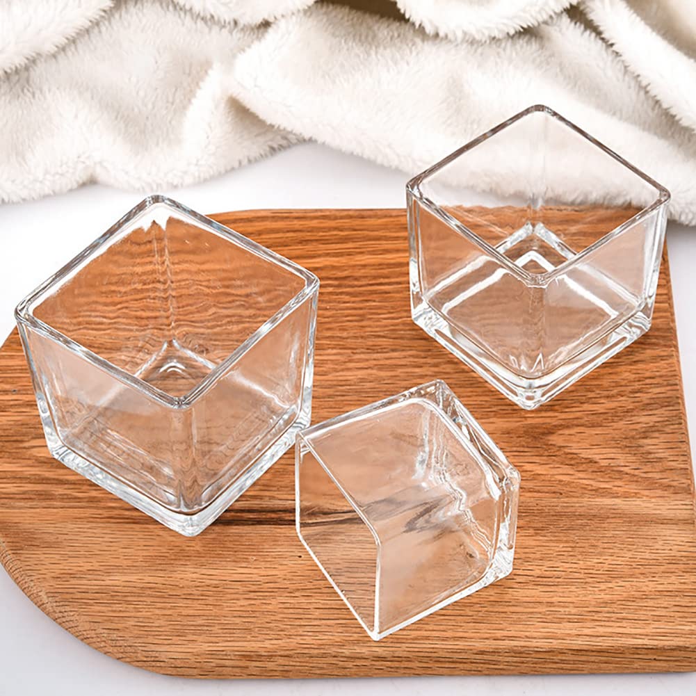 UUYYEO 2 Pcs Square Clear Glass Candle Holders Votive Tealight Candle Holders Candlestick Stand Holders Candle Centerpieces for Wedding Christmas
