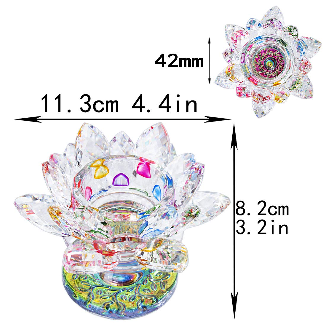 H&D HYALINE & DORA Colorful Crystal Lotus Flower Candle Holder Tealight Holders (4.5inch-Multi)