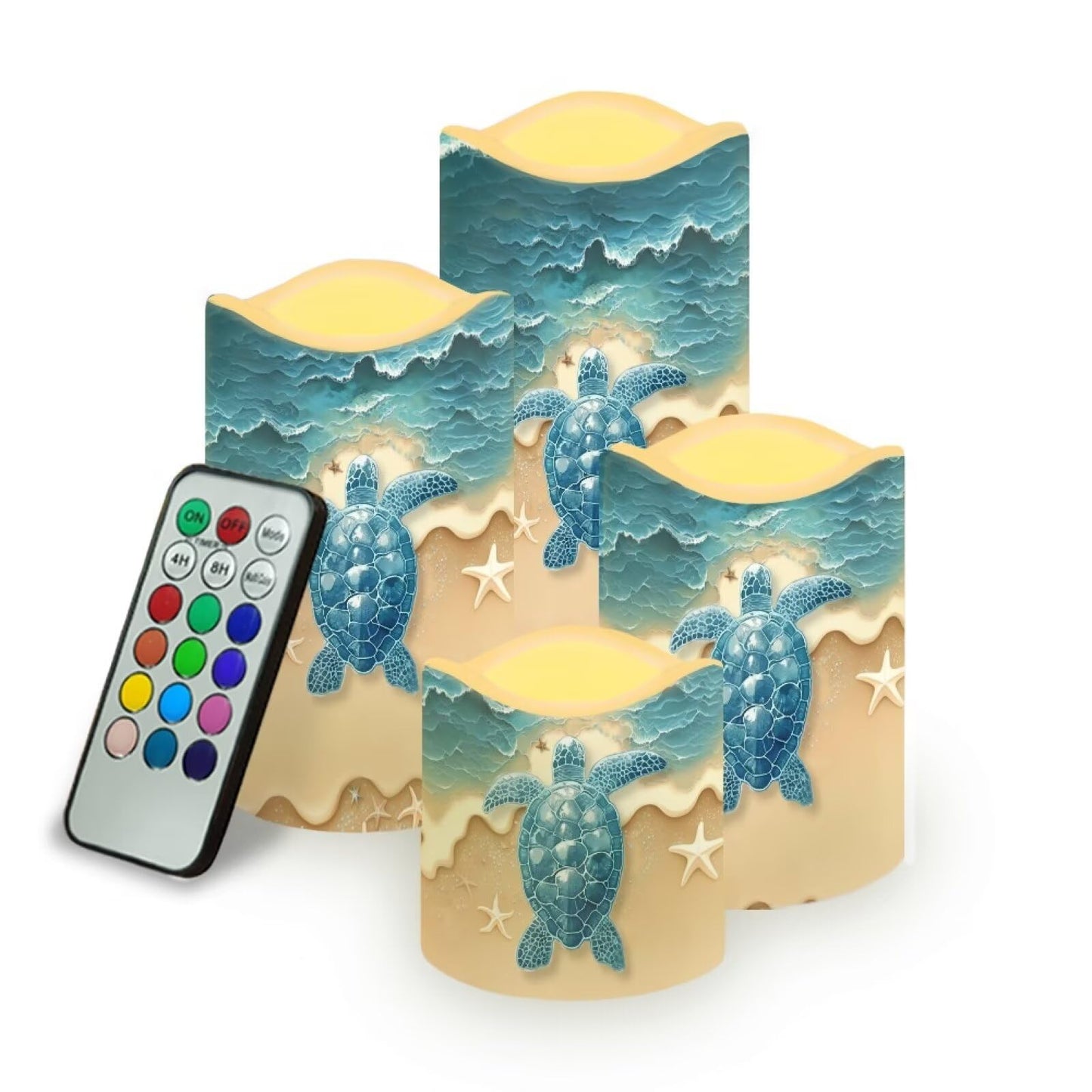 Cozeyat Beach Dolphin LED Pillar Candles 4 Pack Battery Operated Flameless with Remote Control Timer Color Changing for Wedding Birthday Home Garden