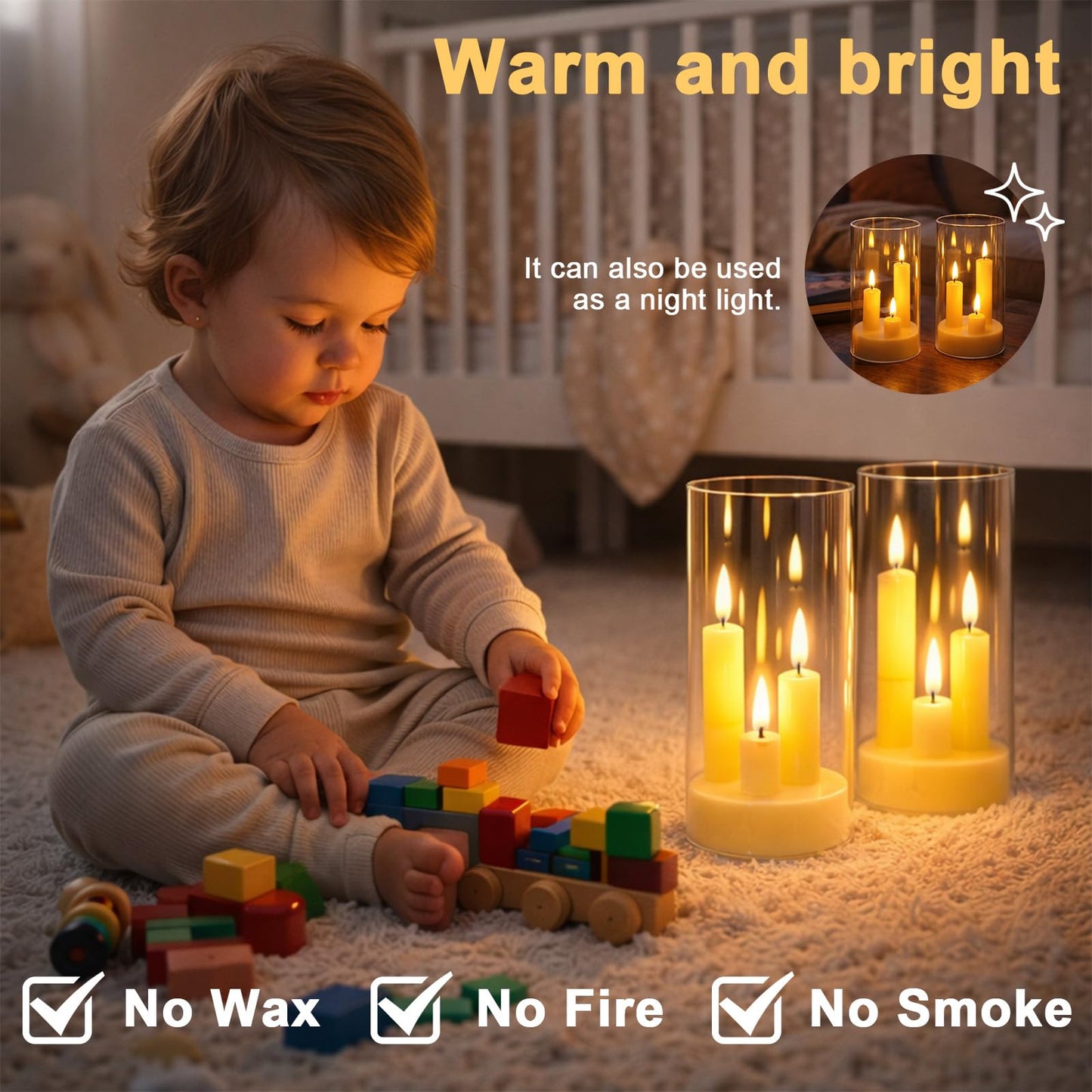 Eynshoo Flameless 3-in-1 Cone Candle with Remote & Timer, Battery-Operated LED Candle with 3D Flickering Wick, Acrylic,for Home Decor, Holiday Parties & Wedding Centerpieces(2pcs)