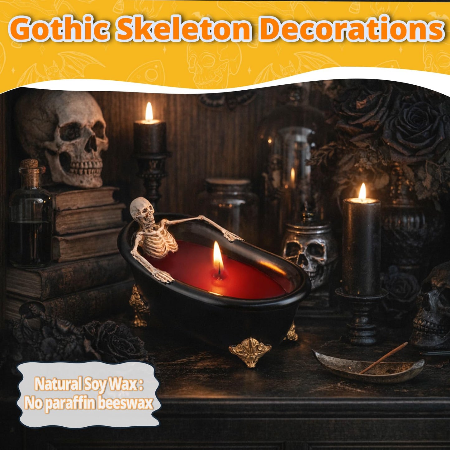 Wowagoga Skeleton Candle Decorations Gothic Skeleton in Bathtub for Home Tables Decoration Ornaments Spooky Halloween Gifts