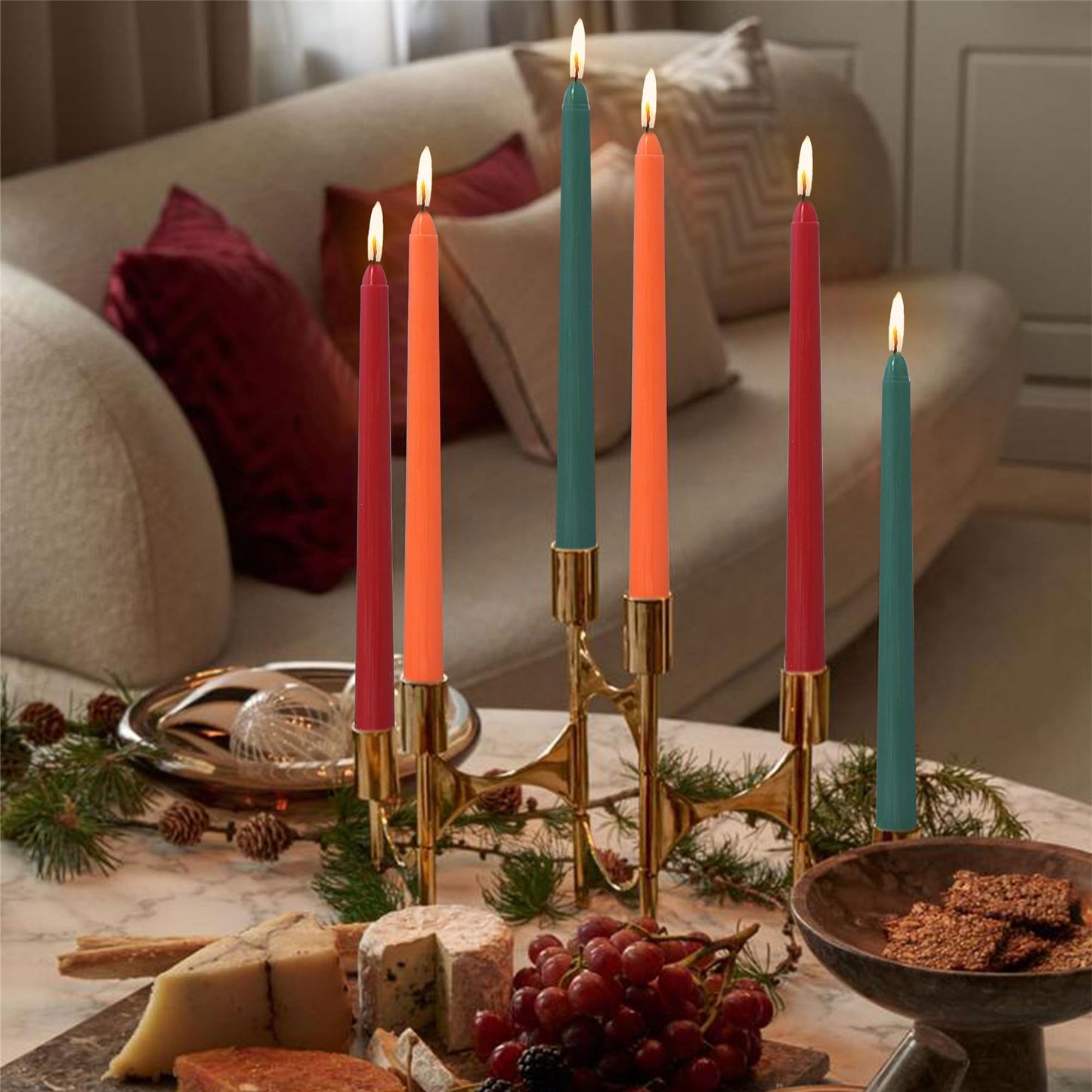 Gedengni Unscented Candlesticks Red Taper Candles,10 inches Dripless Tapered Candles Green Candle Sticks Orange Candlestick for Home Party Wedding Restaurant Holiday(8D12P-ORREGR)