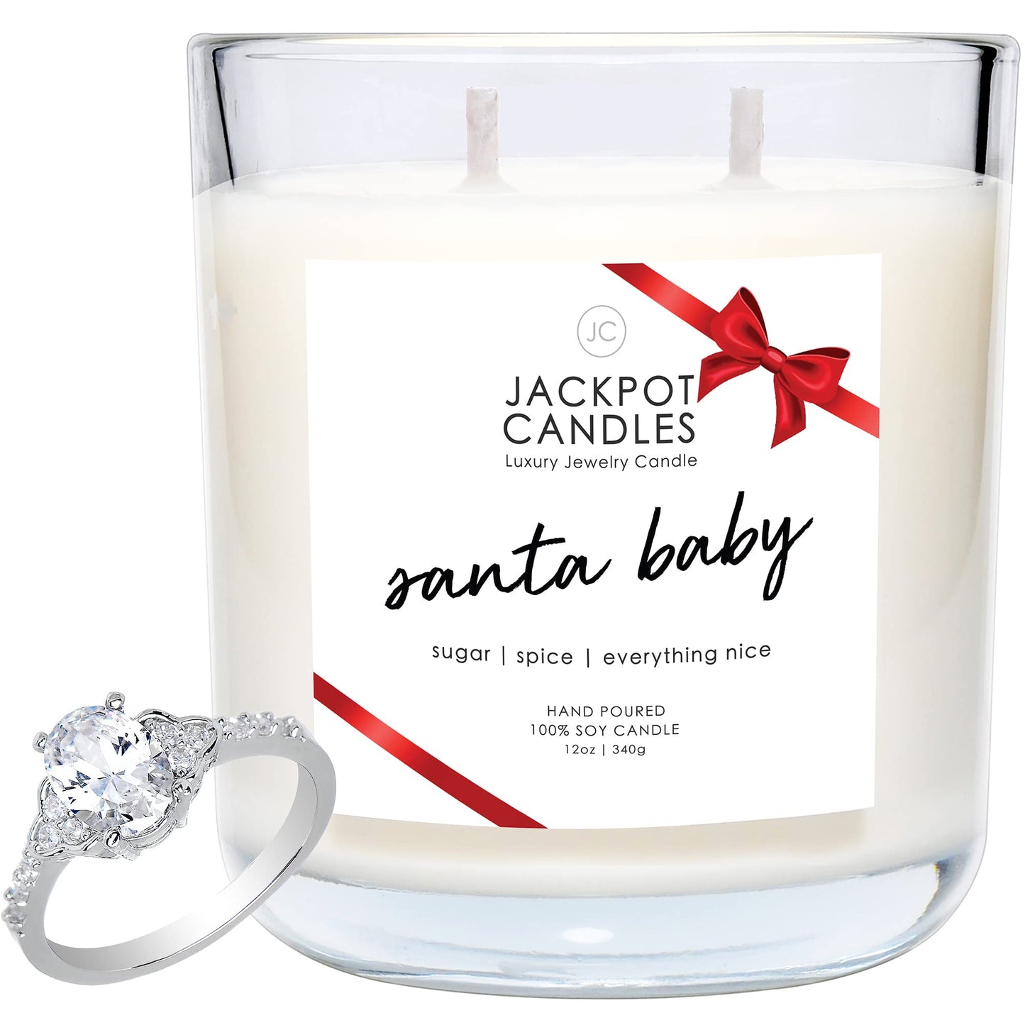 Jackpot Candles Christmas Santa Baby Candle with Ring Inside (Surprise Jewelry Valued at 15 to 5,000 Dollars) Ring Size 7
