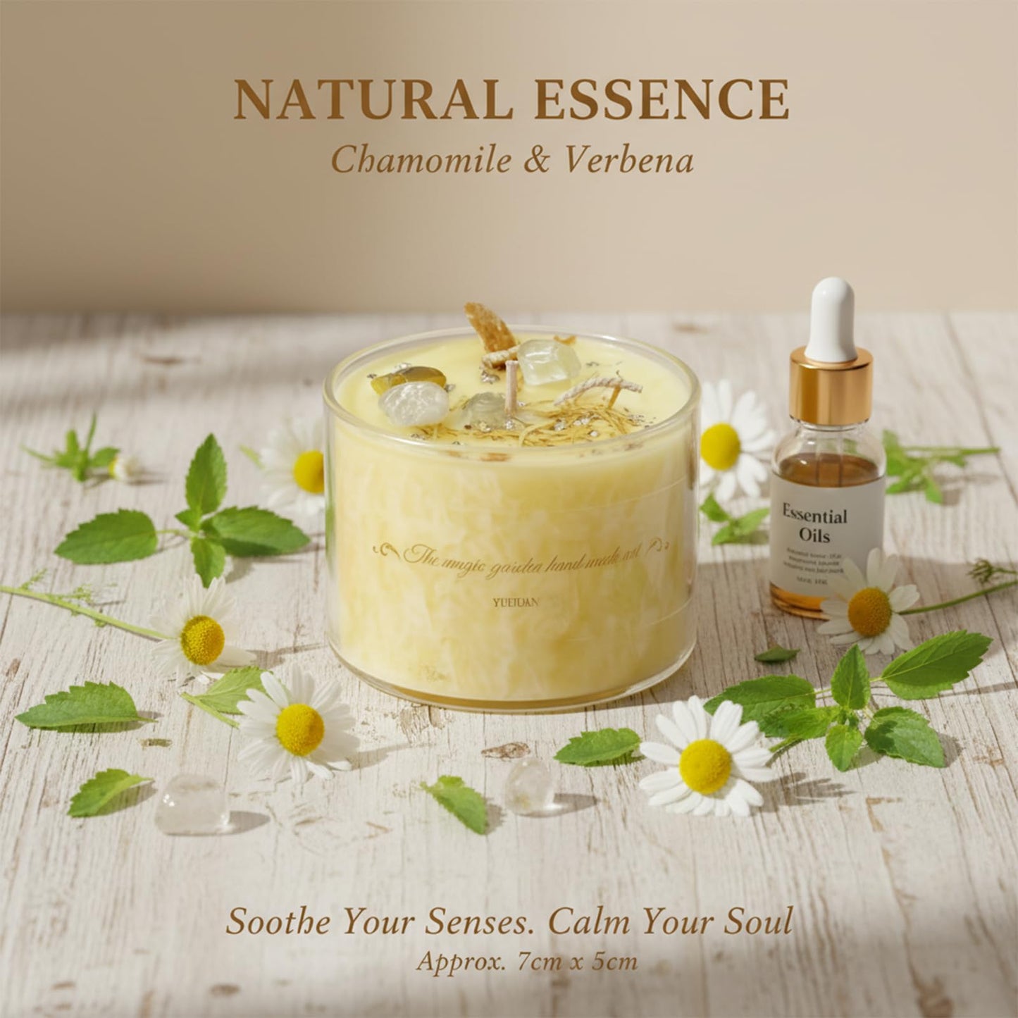 Coytlykne 4oz Crystal Candle with Dried Flower, 2.76x1.97 Inches Herbal Scent Jar Candles, Home Decoration & Heartfelt Present for Women Men (Yellow)