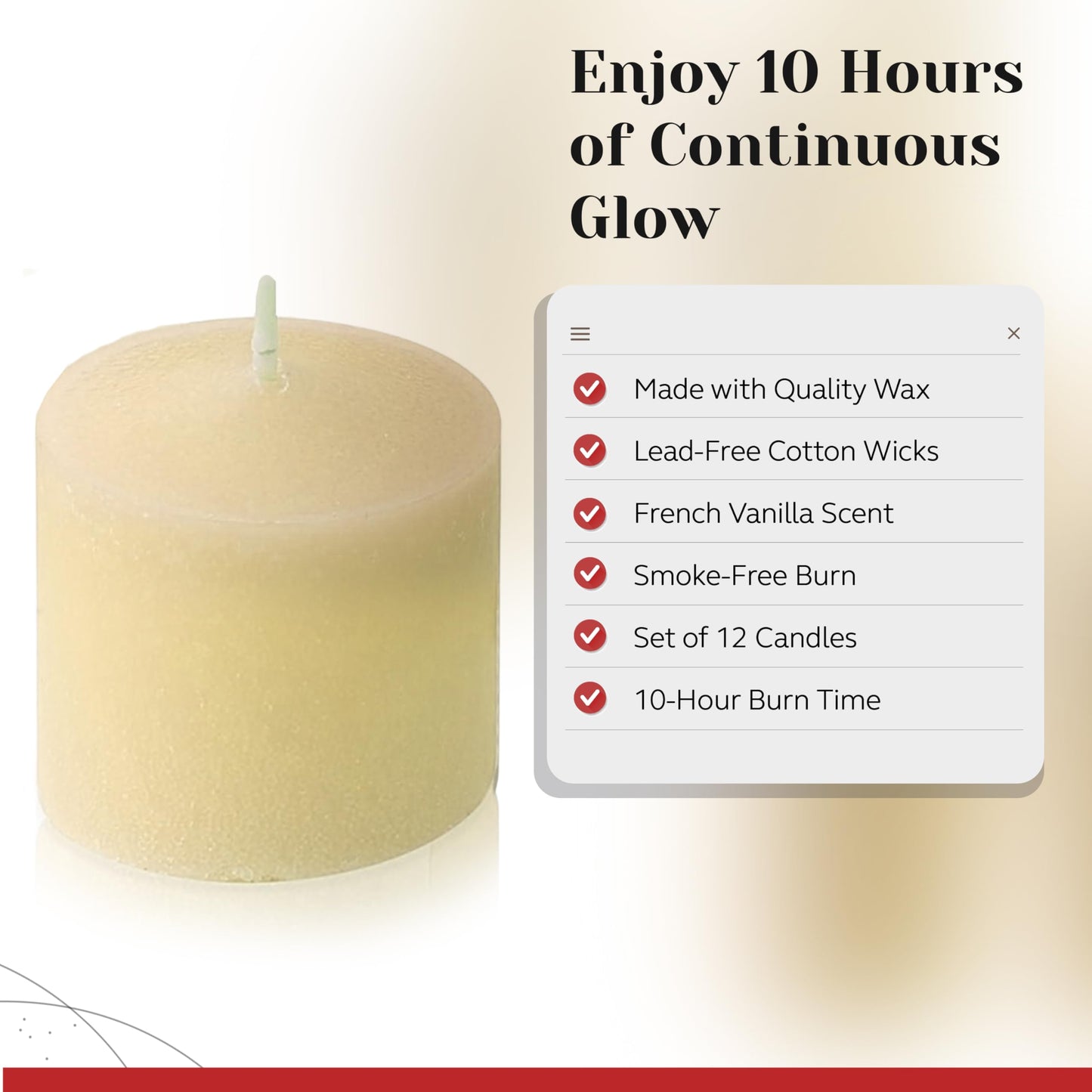 French Vanilla Scented Votive Candles, Set of 12-1.25" Wax Candles for Home, Scented 10 Hour Burn Time - Aromatherapy, Spa Ambiance, Table Centerpieces & Home Décor