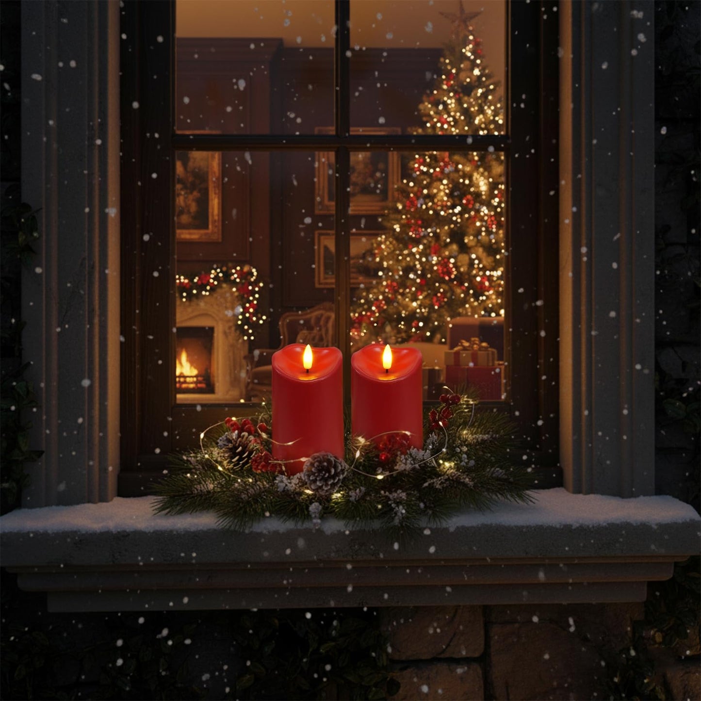 Homemory Burgundy Flameless Candles, Waterproof Flickering Candles, Outdoor Battery Operated LED Pillar Candles with Remote Timer, Electric Fake Plastic Candles, Red, Christmas Decor, 3" x 6"