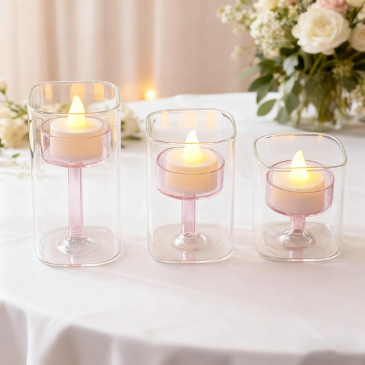 Maimeili Glass Candle Holder Hurricane Crystal Decorative Candle Fits Standard Tealight for Table Wedding Dinning Centerpieces Party Supplies Home Decor