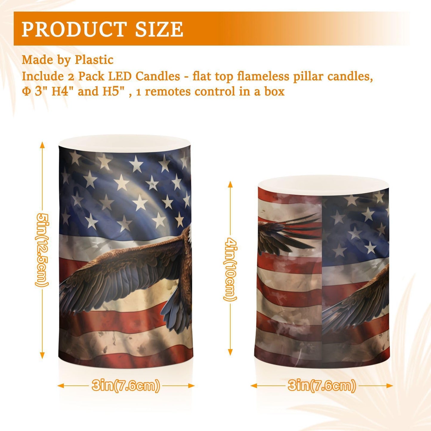 ALAZA Vintage Eagle USA Flag Flameless Candles, LED Pillar Candles with Remote Timer, Battery Operated Candles Set of 2