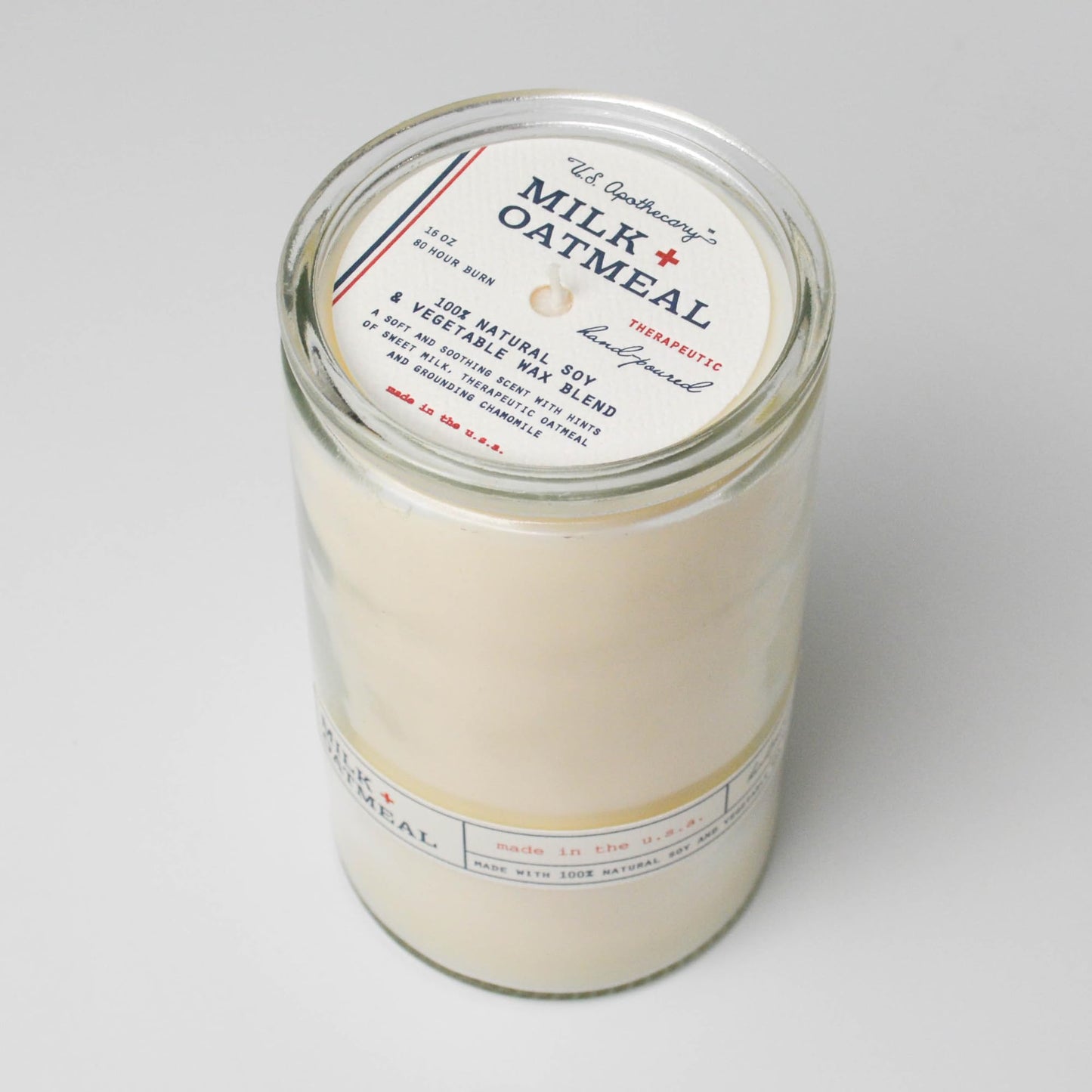 U.S. Apothecary Milk & Oatmeal Candle, 100% Soy & Vegetable Wax Blend Candles for Home, 100-Hour Long-Lasting Burn Time, Clean Burning Candles Made in USA, 16 oz