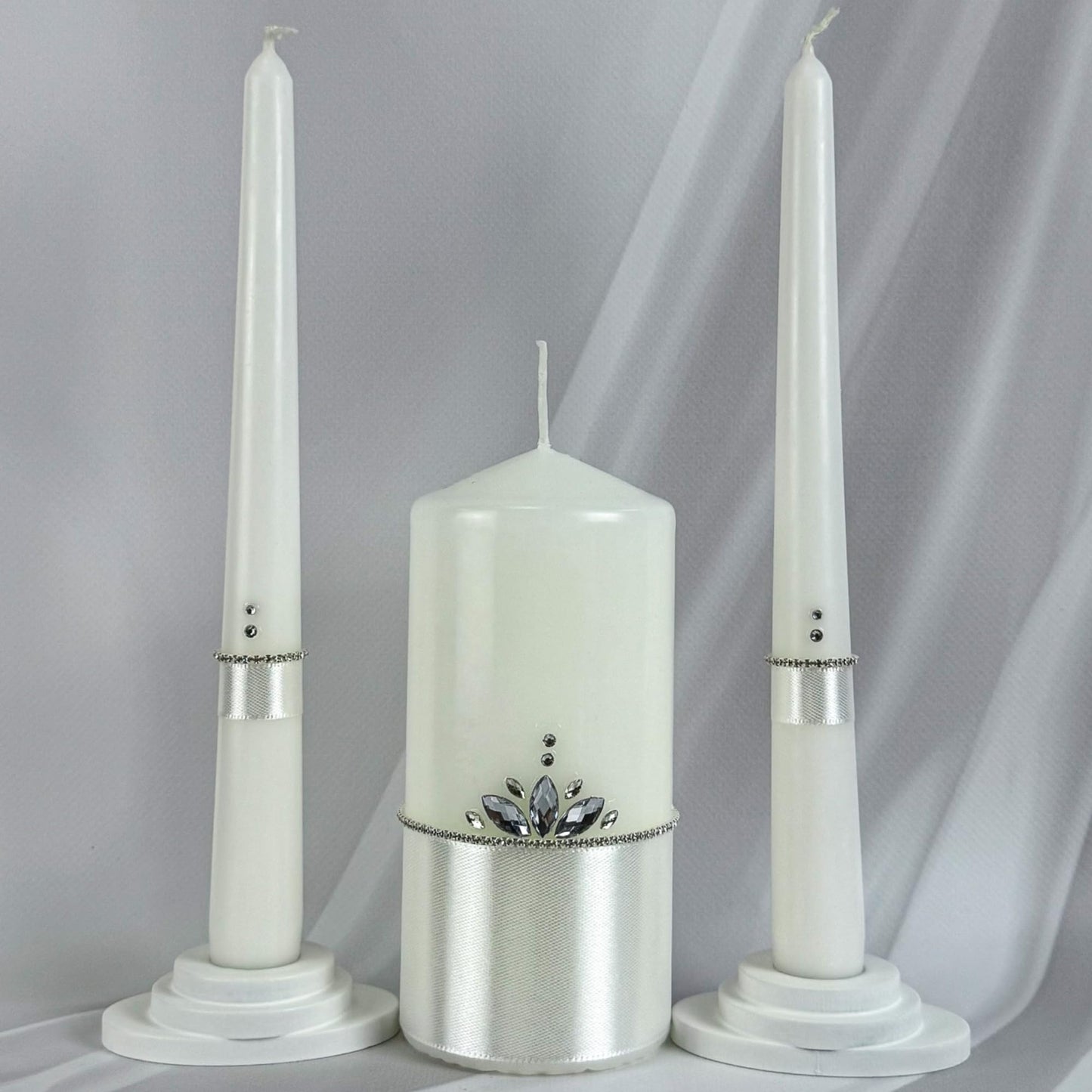 Magik Life Unity Candle Set - Wedding Ceremony & Reception Candle – 6” Pillar & Two 10” Taper Candles – Long Burning Unity Candles for Marriage Ritual – Handmade in USA –White |Classic|Crown