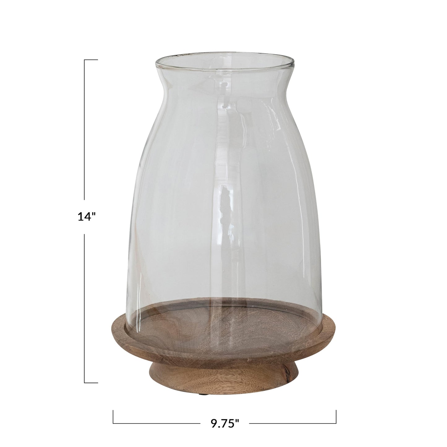 Creative Co-Op Glass Hurricane Candleholder with Mango Wood Base, Natural & Clear
