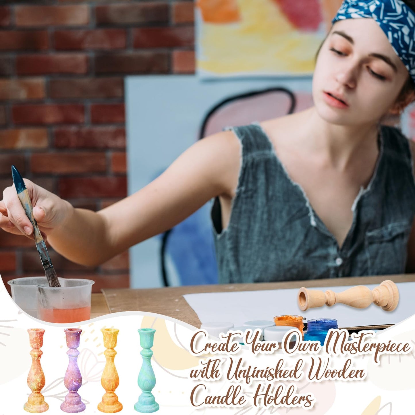 Nitial 12 Pcs Unfinished Classic Wood Candle Holders Small Wooden Candlesticks Unfinished Candlestick Holders for Crafts DIY Xmas Christmas Gift Decoration (6 Inch)