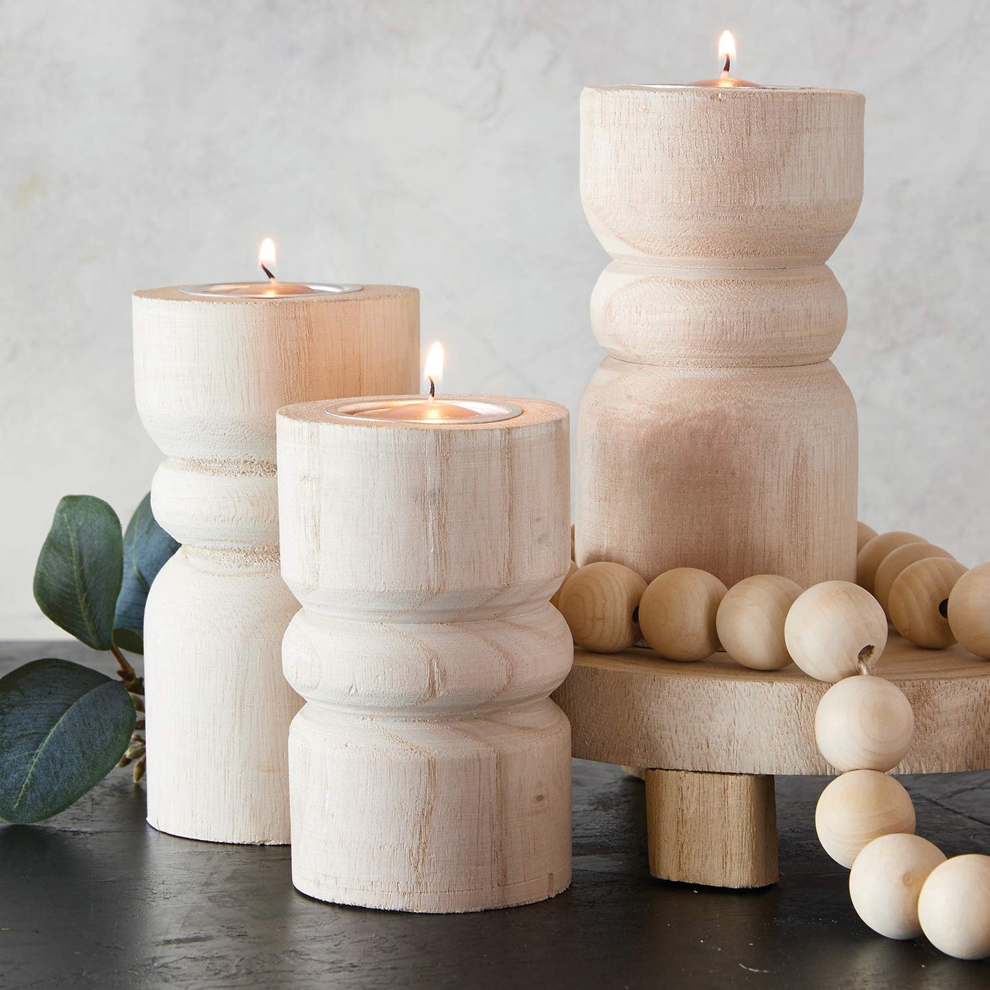 Santa Barbara Design Studio Pure Design Paulownia Wood Candle Holder, Medium, Natural
