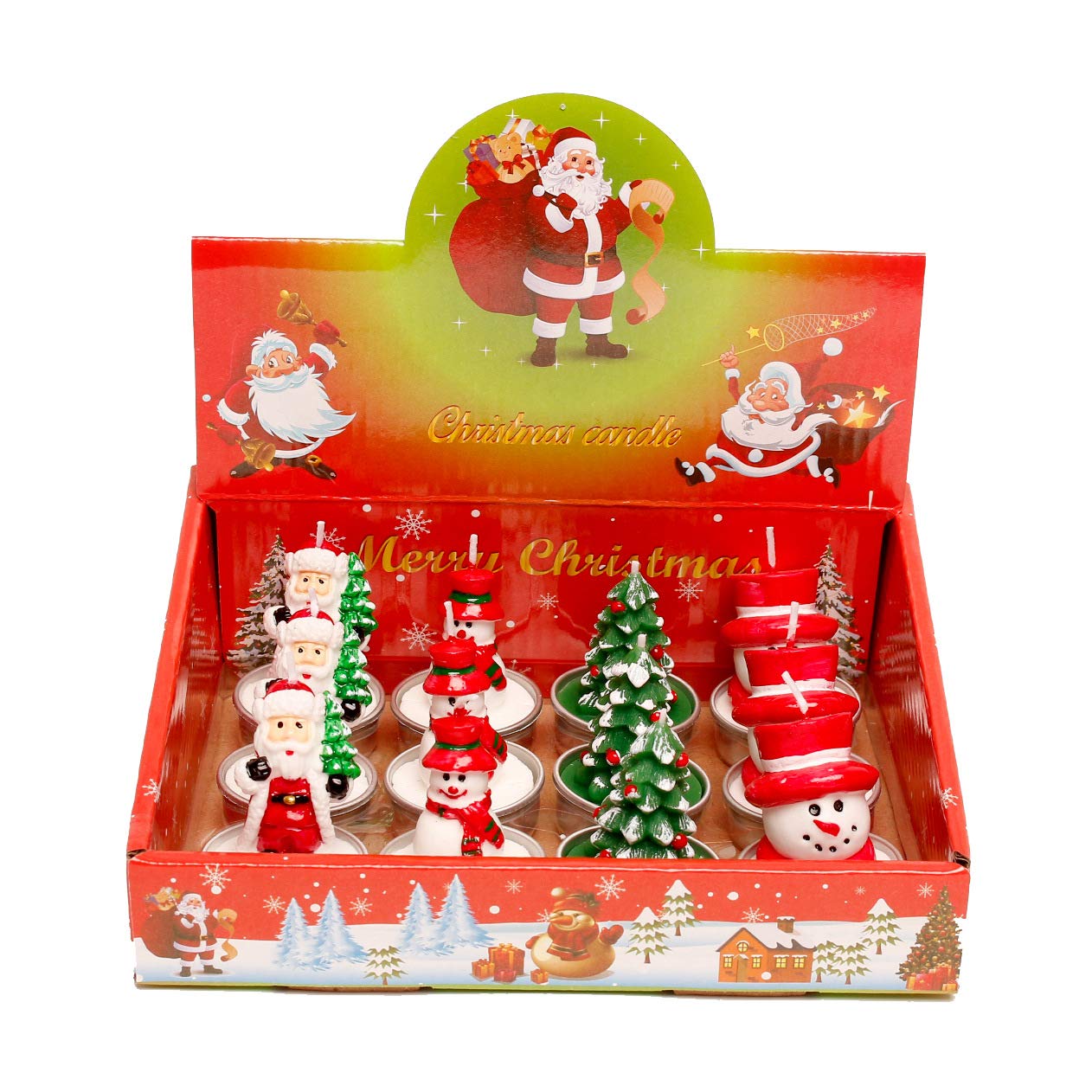 12 Pieces Tealight Candles Handmade Delicate Santa Hat Claus Christmas Tree Candle Wax Snowman Elk Pinecone House Candles for Party Wedding Spa HomeChristmas Decoration