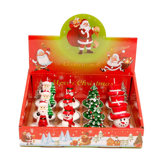 12 Pieces Tealight Candles Handmade Delicate Santa Hat Claus Christmas Tree Candle Wax Snowman Elk Pinecone House Candles for Party Wedding Spa HomeChristmas Decoration