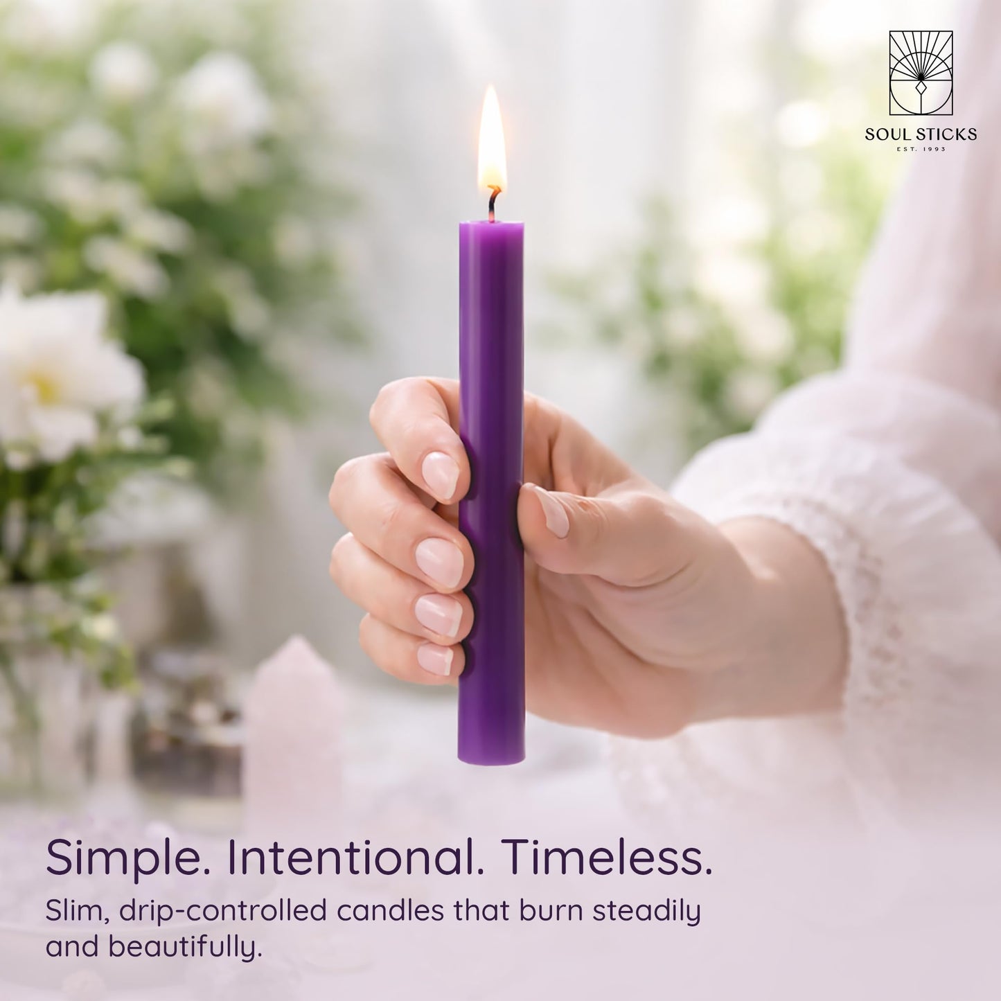 SOUL STICKS Peace Magic Spell Chime Taper Candles 20 Pack - Ideal for Altar, Rituals, Ceremonies, Meditation Purple Candle for Witchcraft Supplies, Wiccan, Unscented Candles Clearance