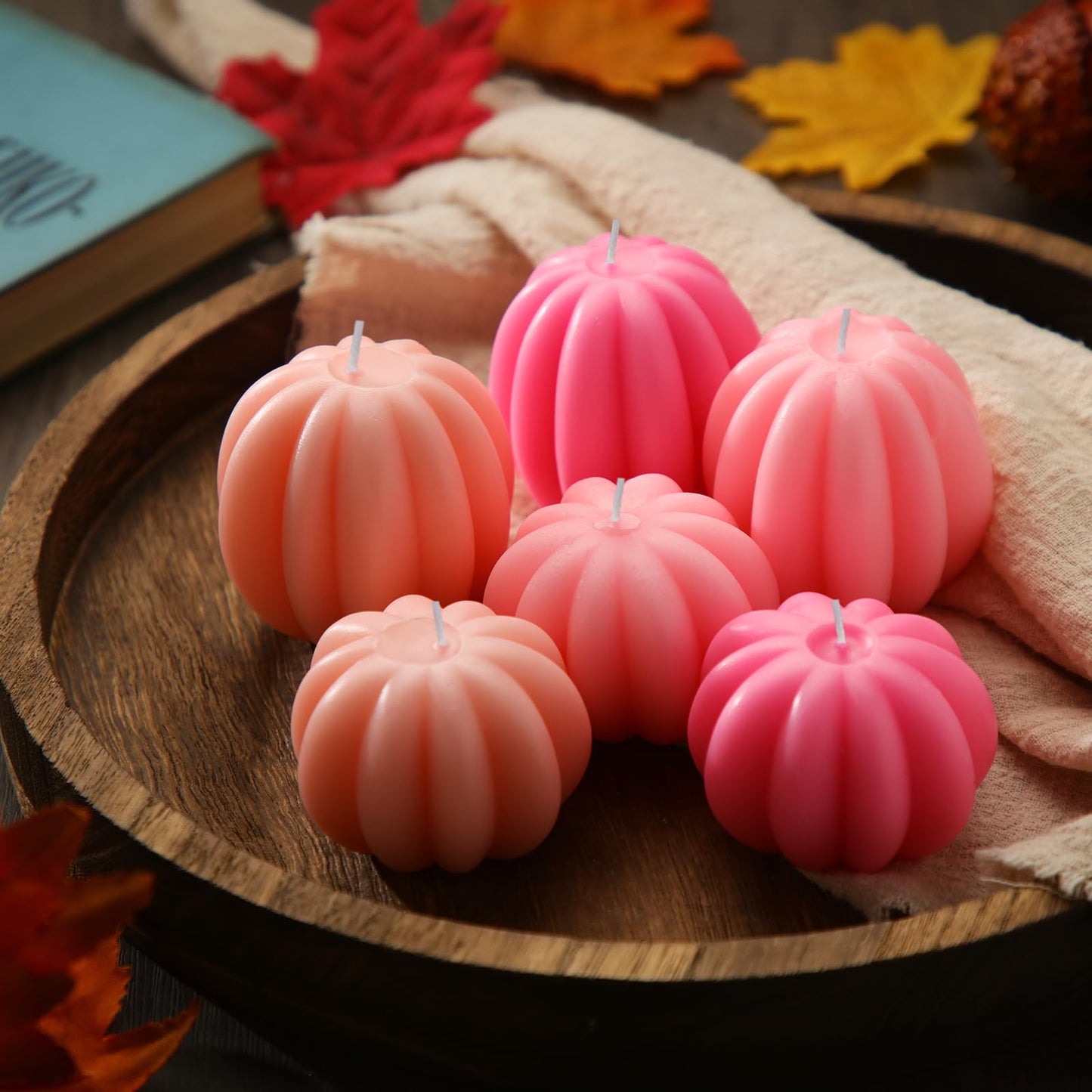 MTLEE 6 Pieces Thanksgiving Pumpkin Shaped Soy Candles Fall Scented Tealight Candles Home Decor Handmade Thanksgiving Gifts for Bedroom Bathroom Party (Pink,Pumpkin)