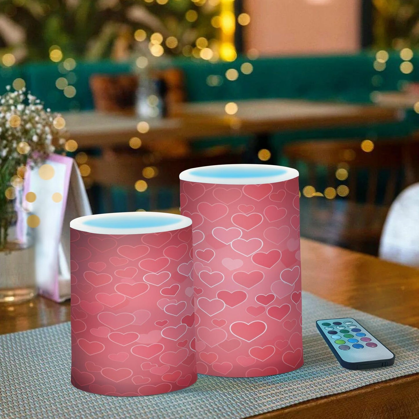 ALAZA Hearts Red Flickering Flameless Candles Battery Operated with Remote Timer,Tea Light Candles LED Pillar Votive Candles Set of 2 for Outdoor Indoor Decorations