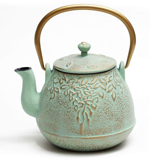 Tea Kettle, TOPTIER Japanese Cast Iron Teapot with Infuser for Loose Leaf and Tea Bags, Stovetop Safe Cast Iron Tea Kettle Coated with Enameled Interior for 40 oz (1200 ml), Light Green