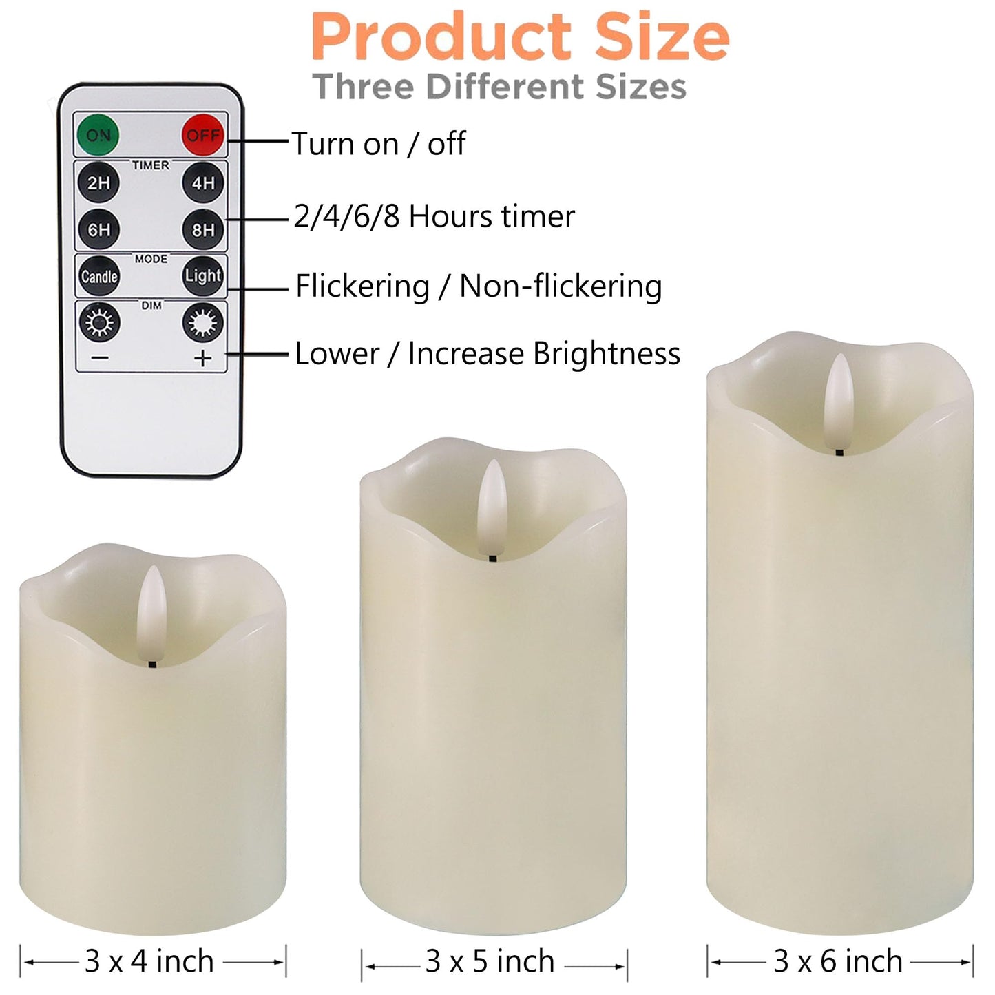 VIEWELLD Flickering Flameless Candles with Remote and Timer, Realistic LED Candles, Battery Operated Candles for Christmas Home Wedding Birthday Decoration, Real Wax Set of 3(Ivory White)